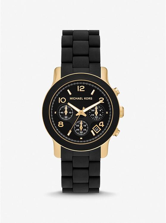 Đồng Hồ Michael Kors Oversized Runway Gold-Tone Watch Nữ Đen