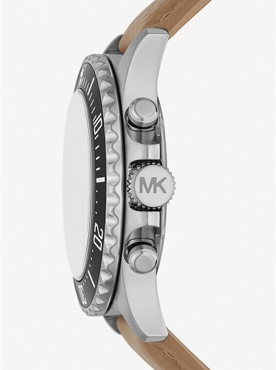 Đồng Hồ Michael Kors Oversized Everest Silver-Tone And Leather Watch Nữ Bạc