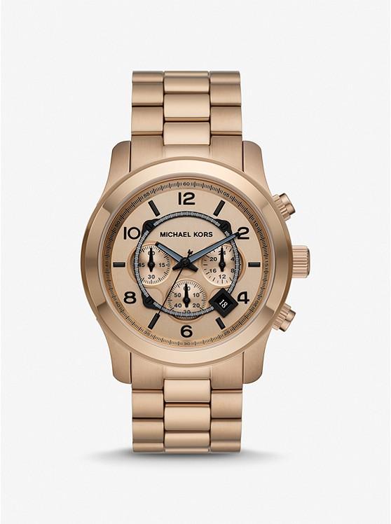 Đồng Hồ Michael Kors Oversized Runway Beige Gold-Tone Watch Nữ Hồng