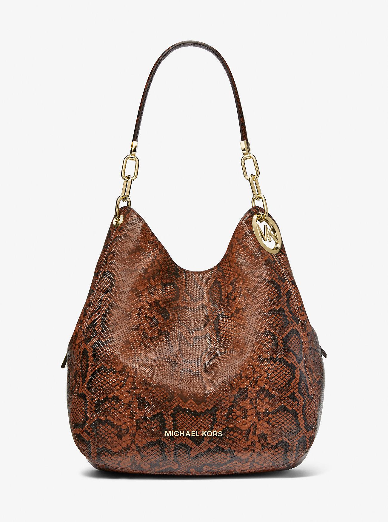 Túi Michael Kors Lillie Large Snake Embossed Leather Shoulder Bag Nữ Nâu