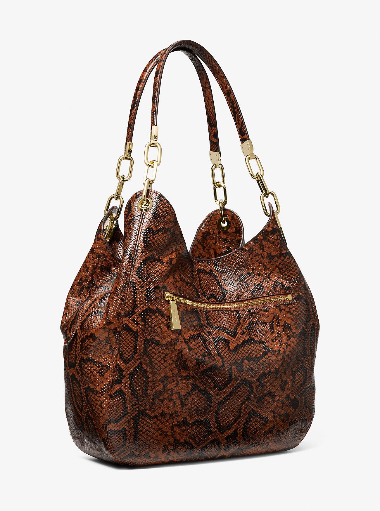 Túi Michael Kors Lillie Large Snake Embossed Leather Shoulder Bag Nữ Nâu