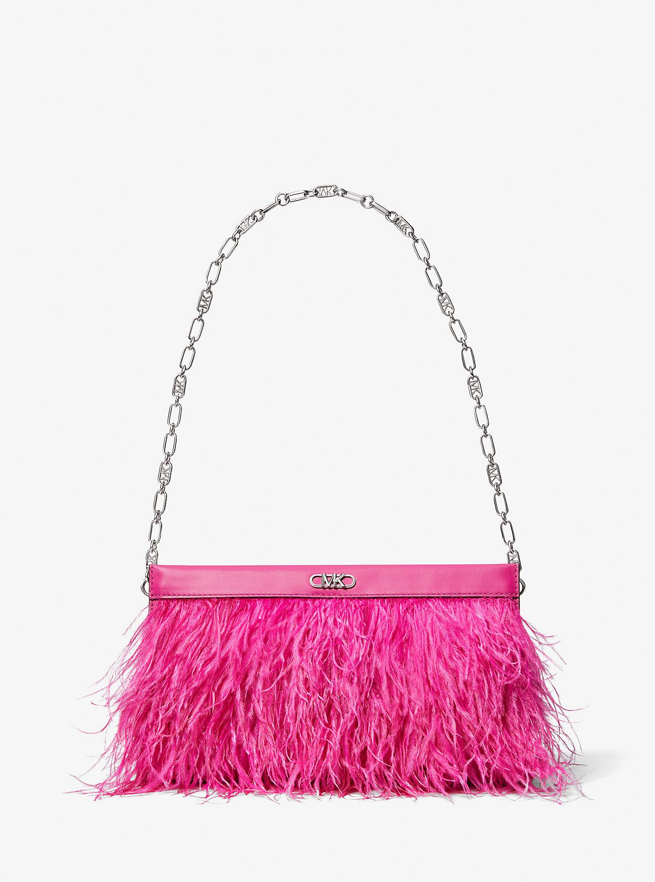 Túi Michael Kors Tabitha Large Feather Embellished Leather Clutch Nữ Hồng