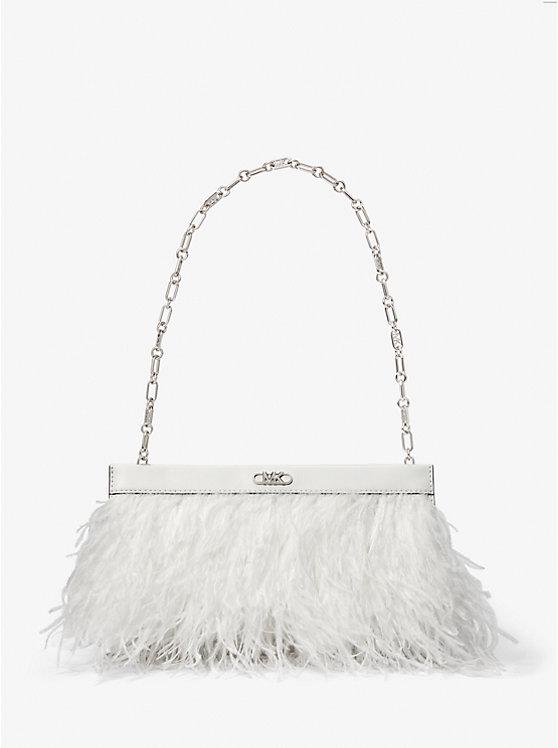 Túi Michael Kors Tabitha Large Feather Embellished Leather Clutch Nữ Trắng