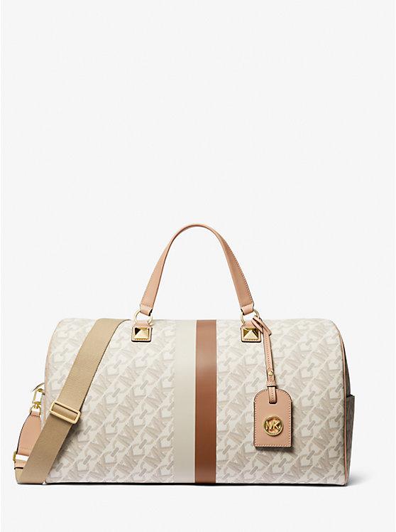 Túi Michael Kors Grayson Extra-Large Empire Signature Logo Stripe Weekender Bag Nữ Trắng