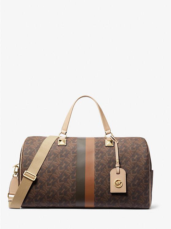 Túi Michael Kors Grayson Extra-Large Empire Signature Logo Stripe Weekender Bag Nữ Nâu