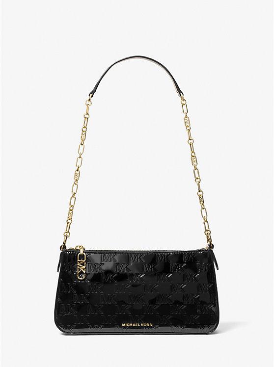 Túi Michael Kors Empire Medium Patent Chain-Link Pochette Nữ Đen