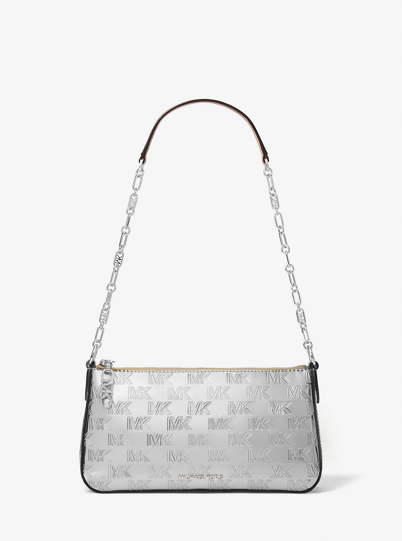 Túi Michael Kors Empire Medium Patent Chain-Link Pochette Nữ Bạc