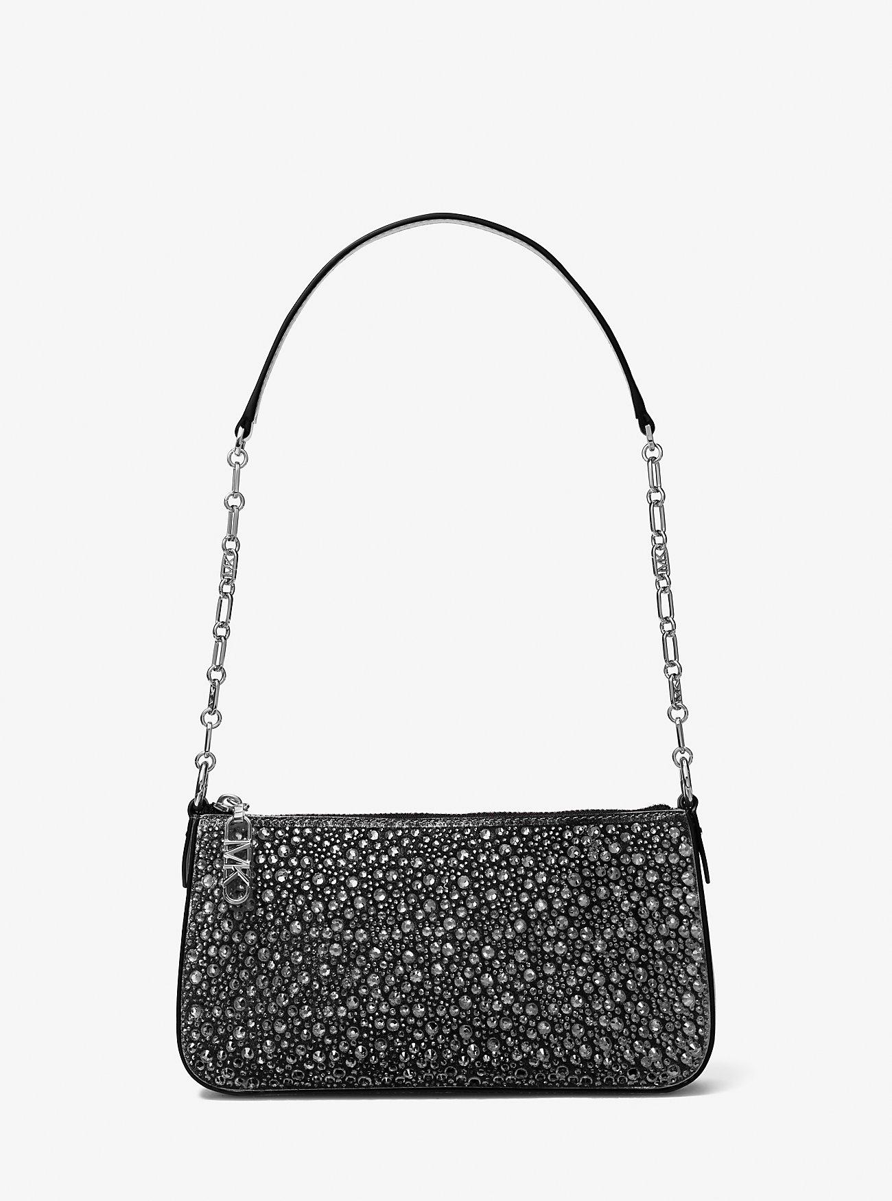 Túi Michael Kors Empire Medium Embellished Suede Chain-Link Pochette Nữ Đen