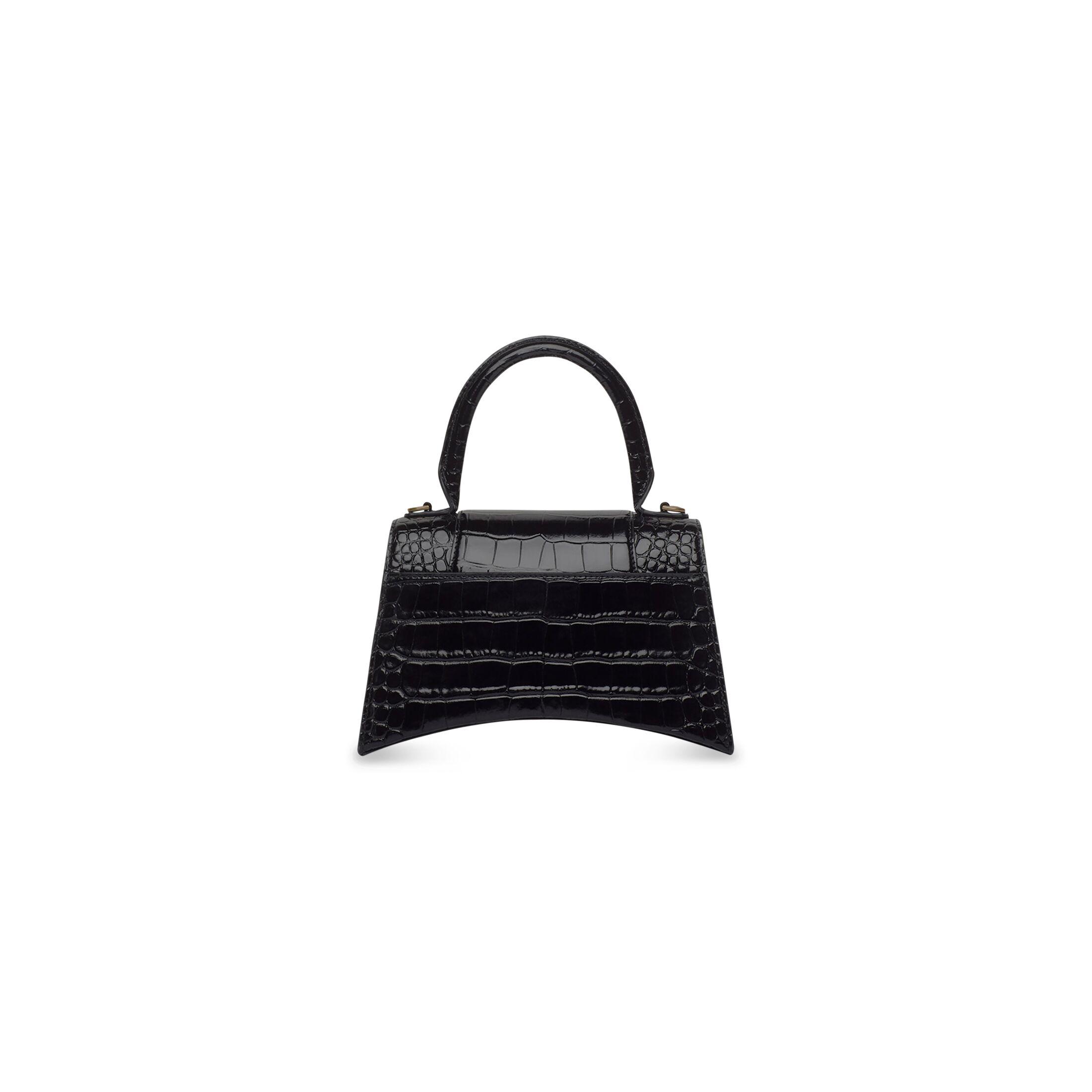 Túi Balenciaga Hourglass Small Handbag Crocodile Embossed Nữ Đen