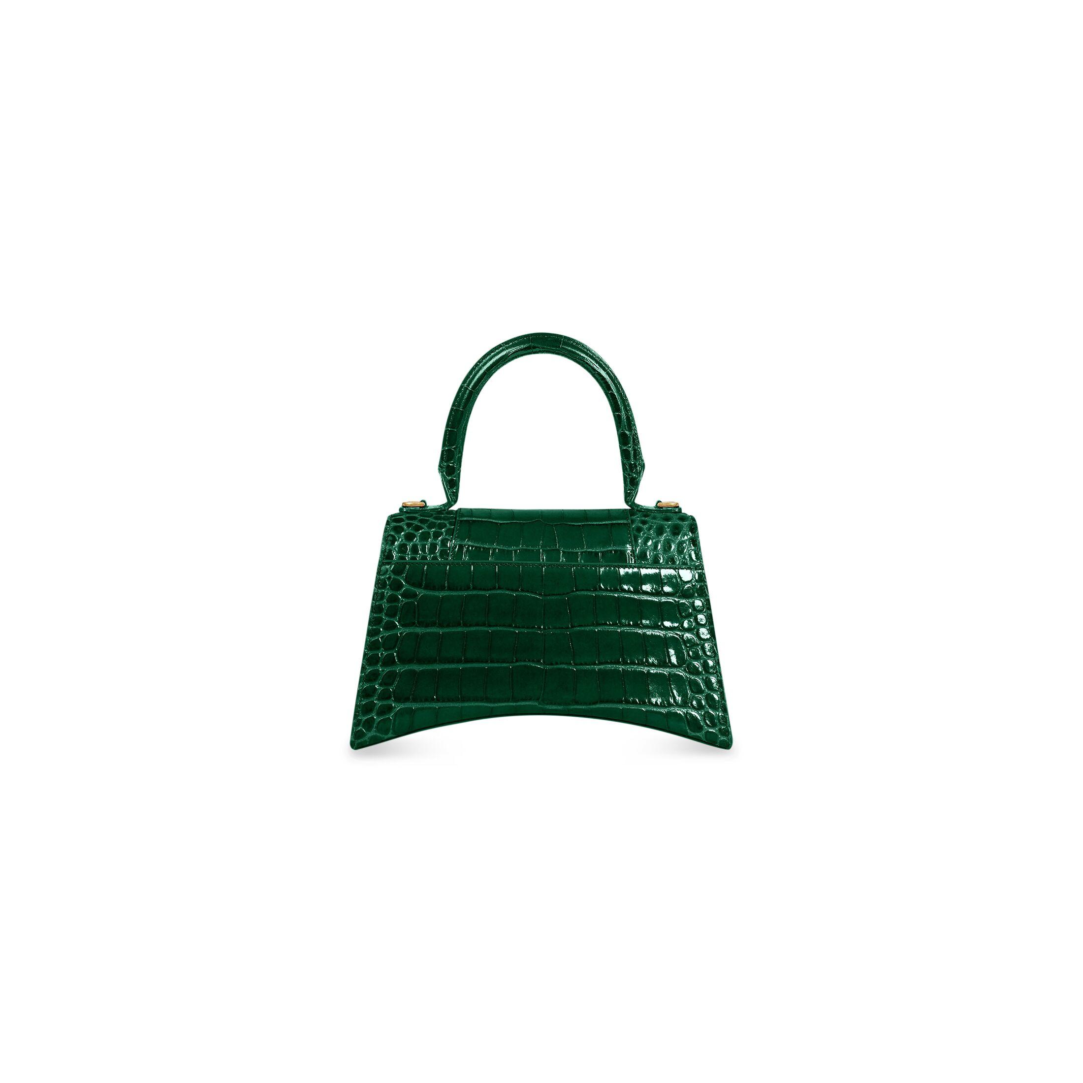 Túi Balenciaga Hourglass Small Handbag Crocodile Embossed Nữ Xanh Lá