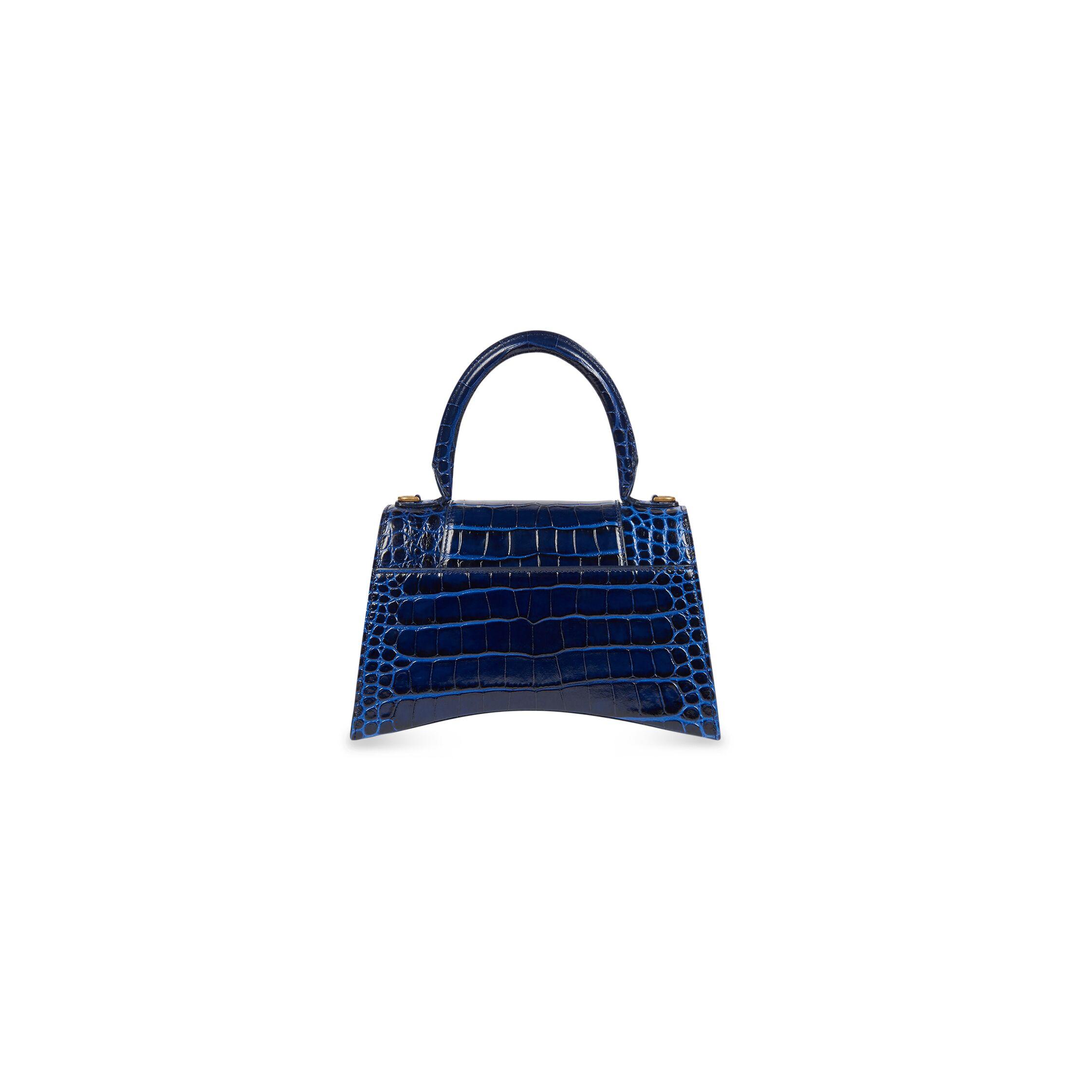 Túi Balenciaga Hourglass Small Handbag Crocodile Embossed Nữ Xanh Navy