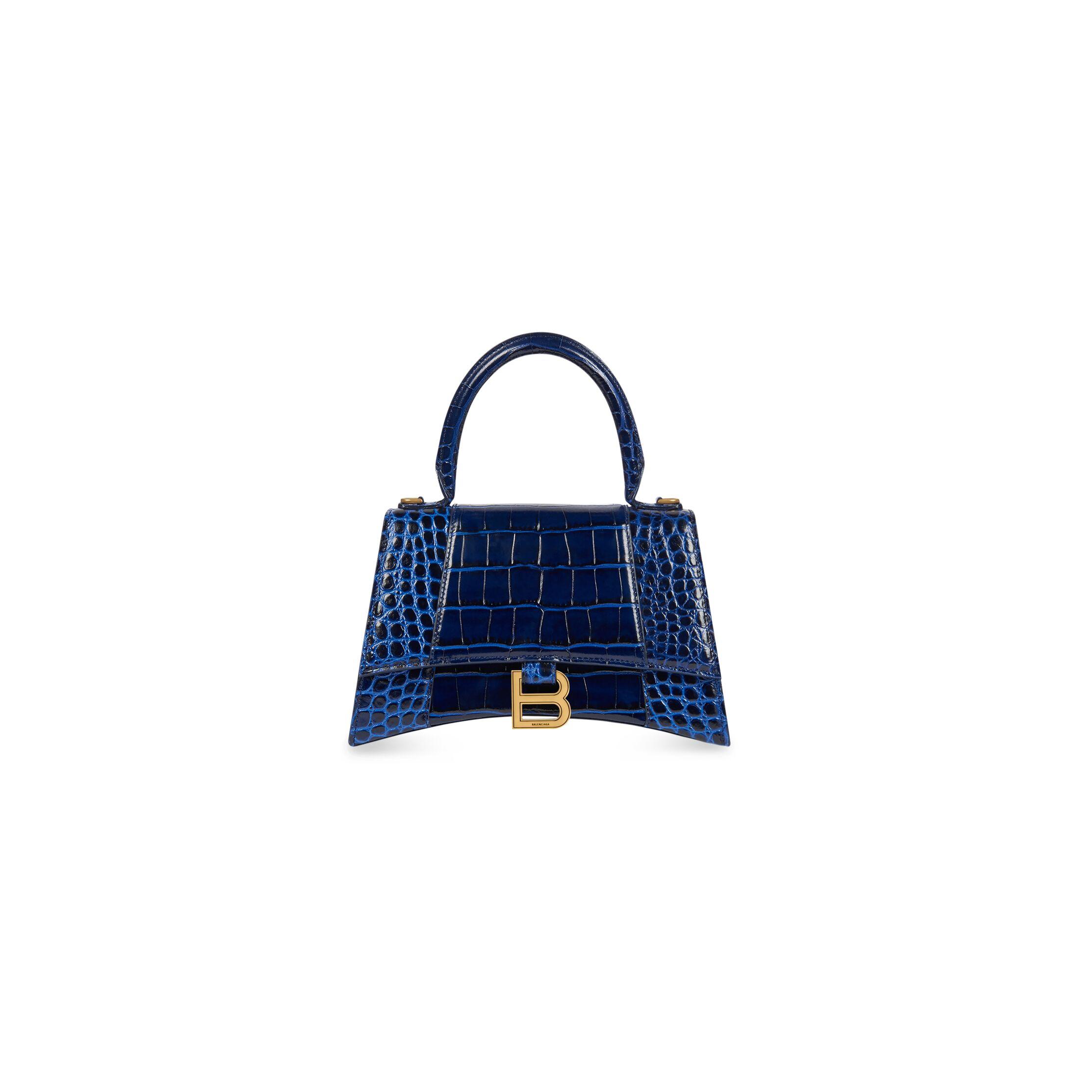 Túi Balenciaga Hourglass Small Handbag Crocodile Embossed Nữ Xanh Navy