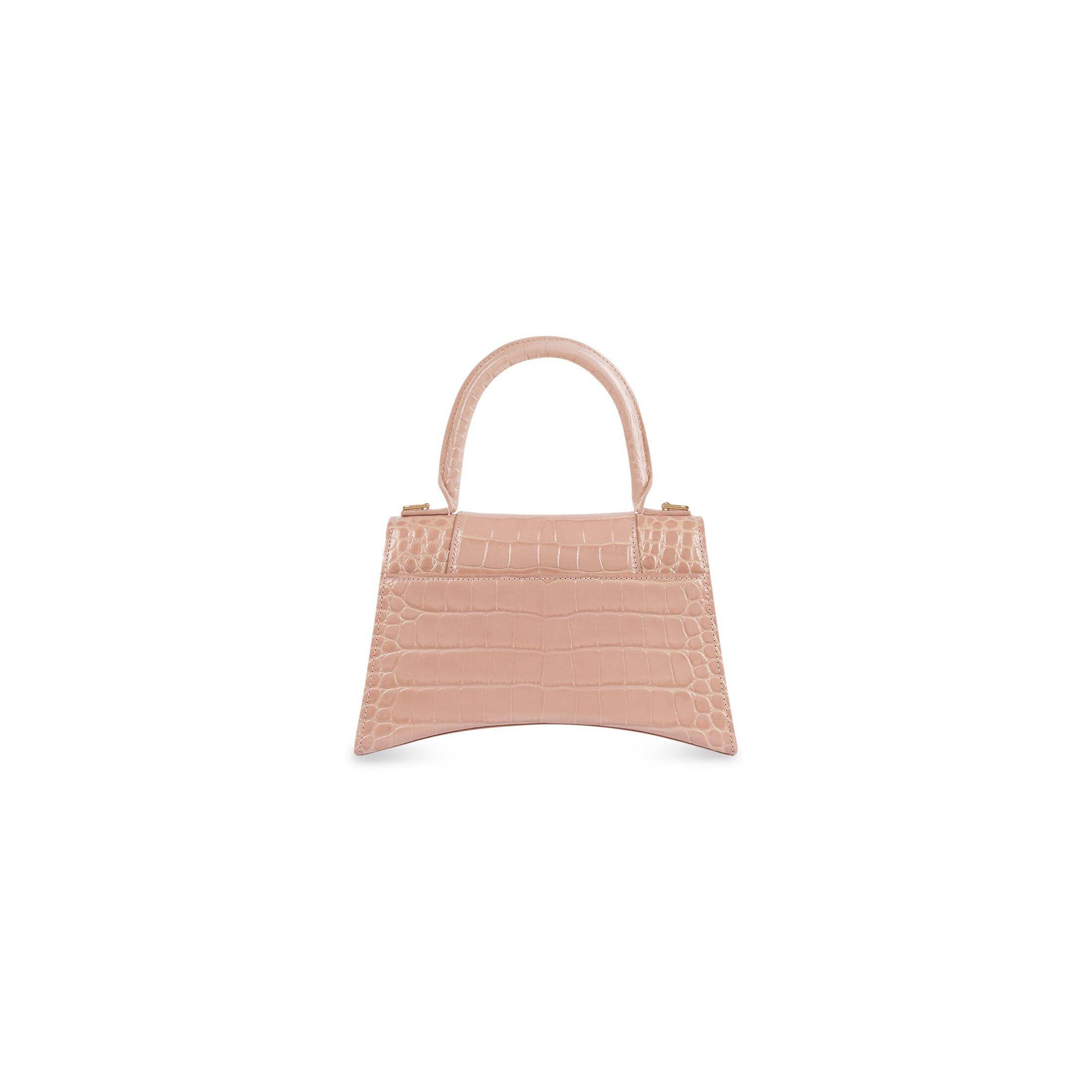 Túi Balenciaga Hourglass Small Handbag Crocodile Embossed Nữ Nude