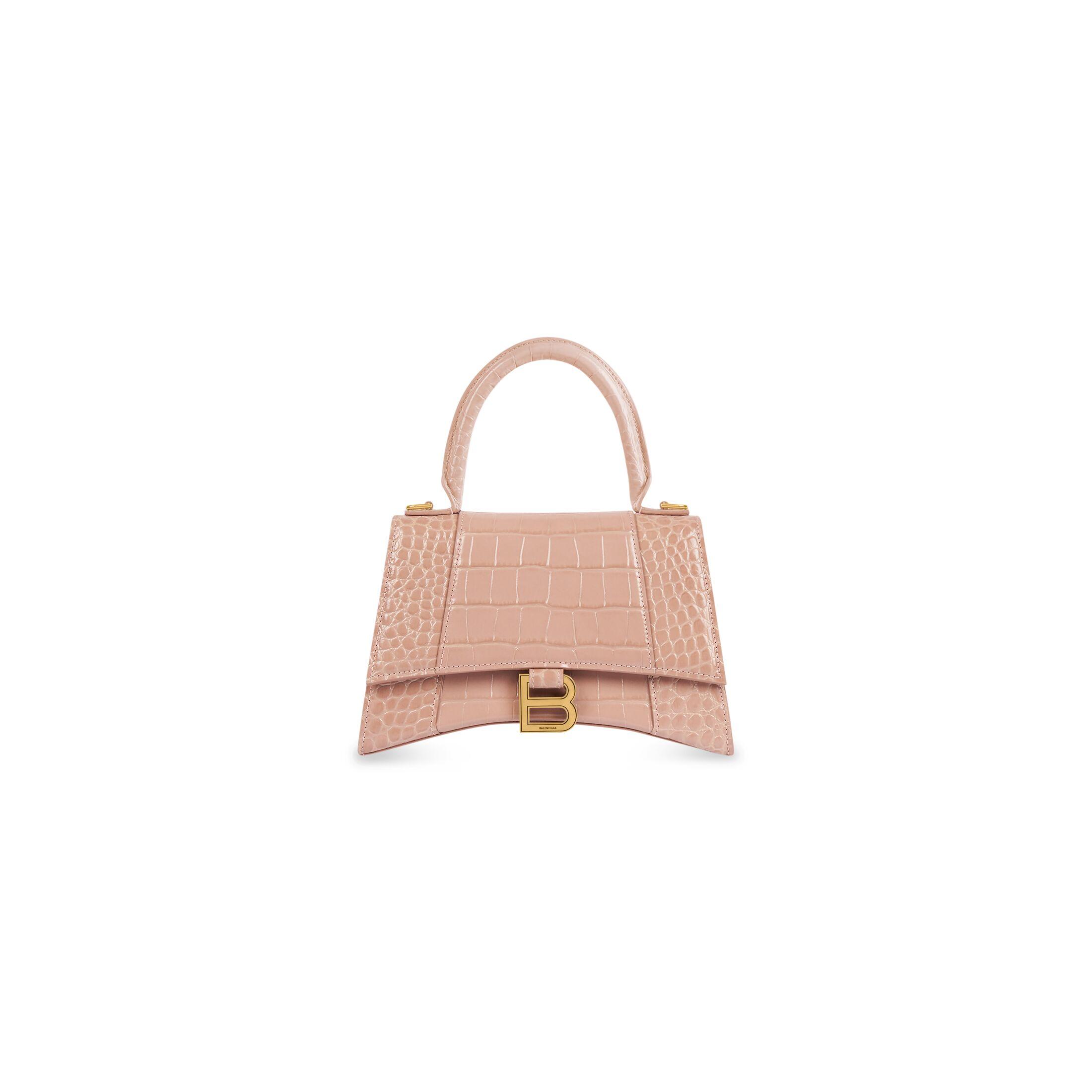 Túi Balenciaga Hourglass Small Handbag Crocodile Embossed Nữ Nude