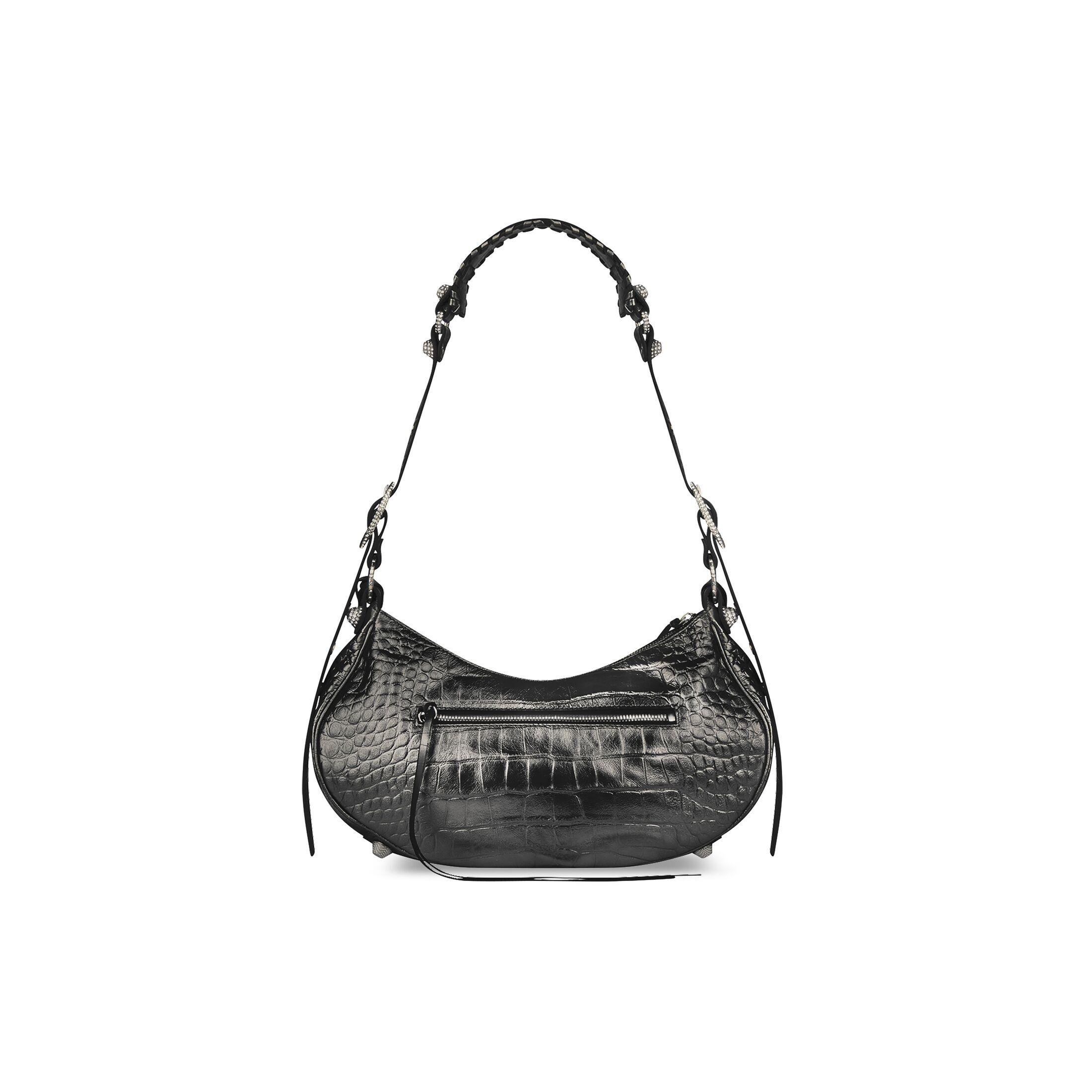 Túi Balenciaga Le Cagole Small Shoulder Bag Metallized Crocodile Embossed With Rhinestones Nữ Xám