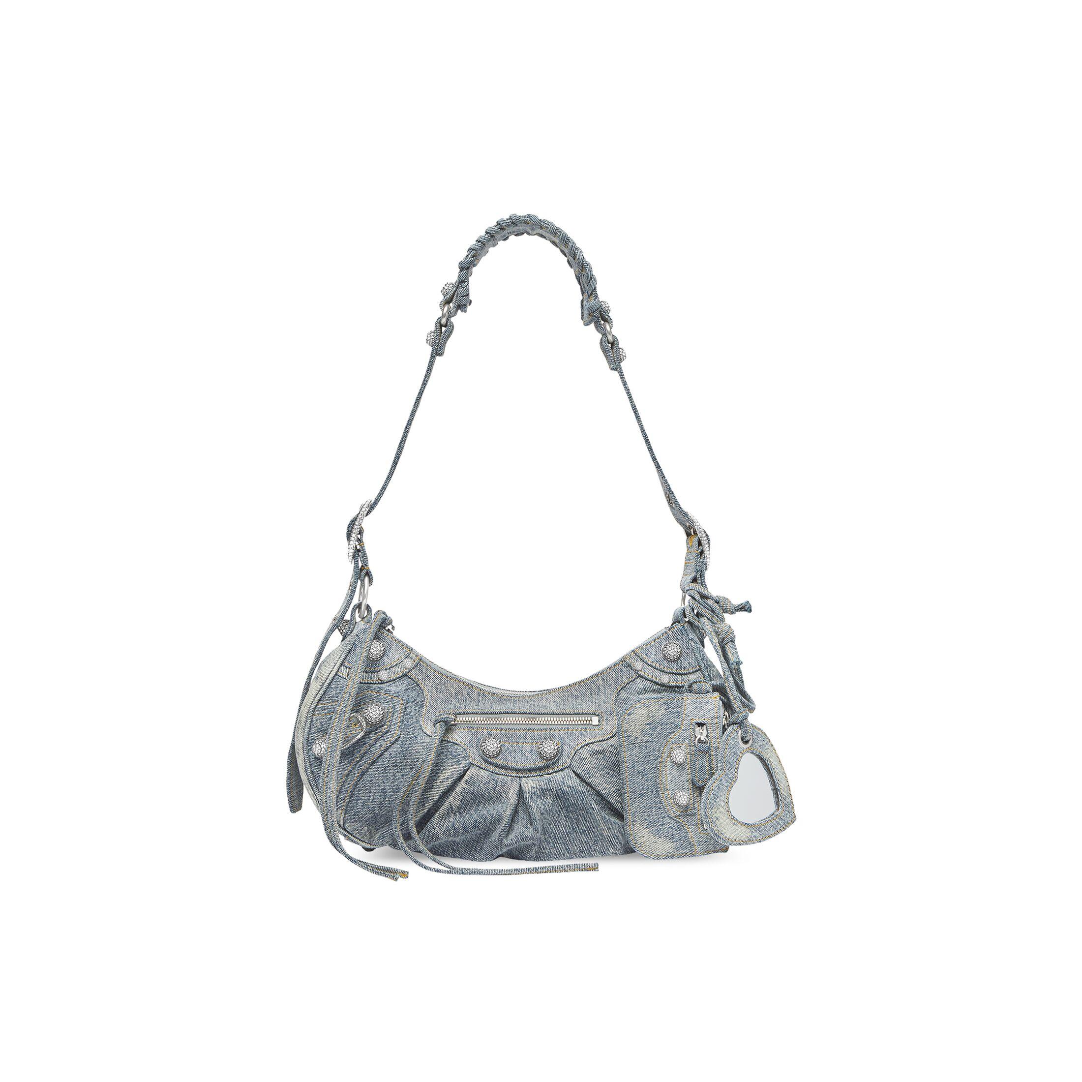 Túi Balenciaga Le Cagole Small Shoulder Bag Denim With Rhinestones Nữ Xanh Dương