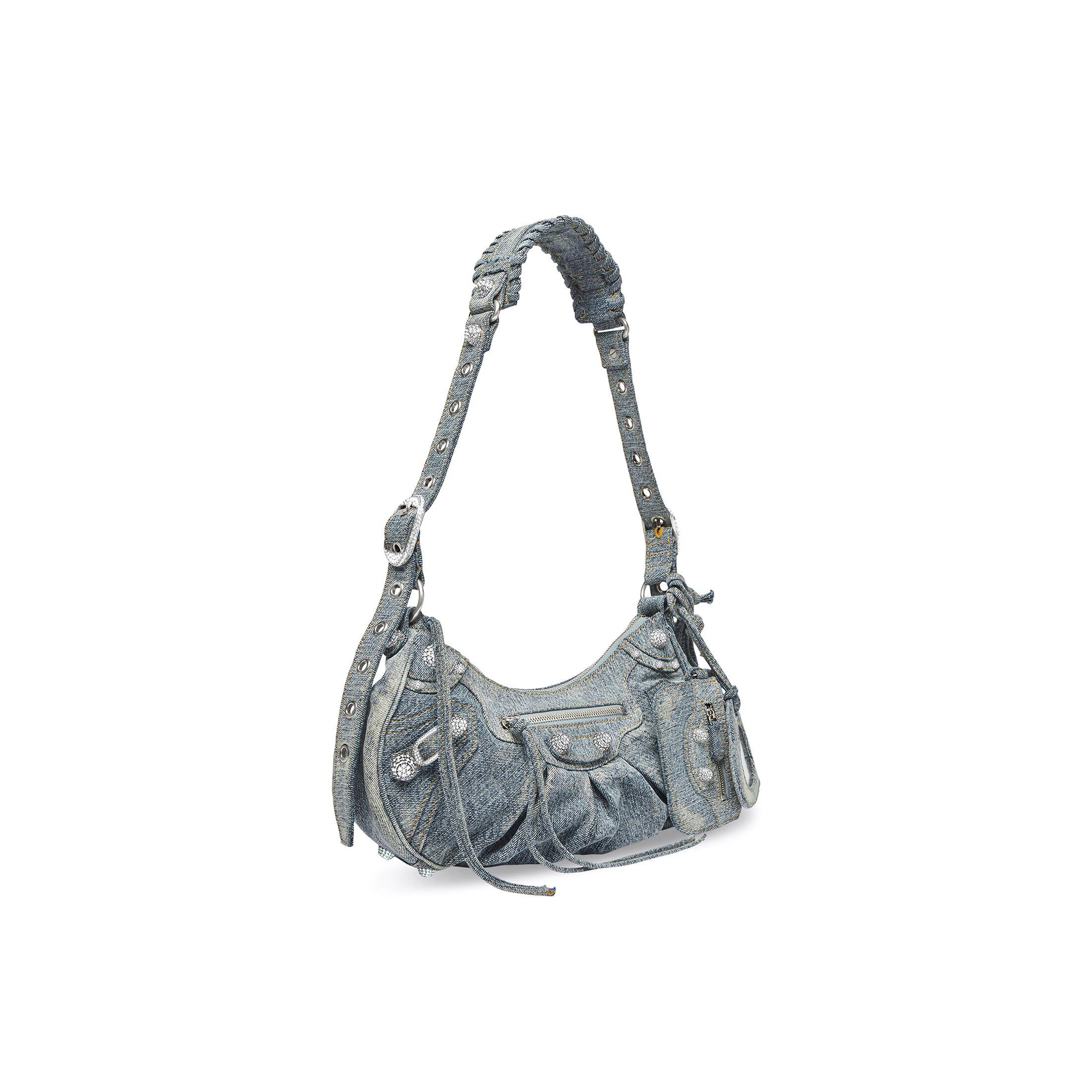 Túi Balenciaga Le Cagole Small Shoulder Bag Denim With Rhinestones Nữ Xanh Dương