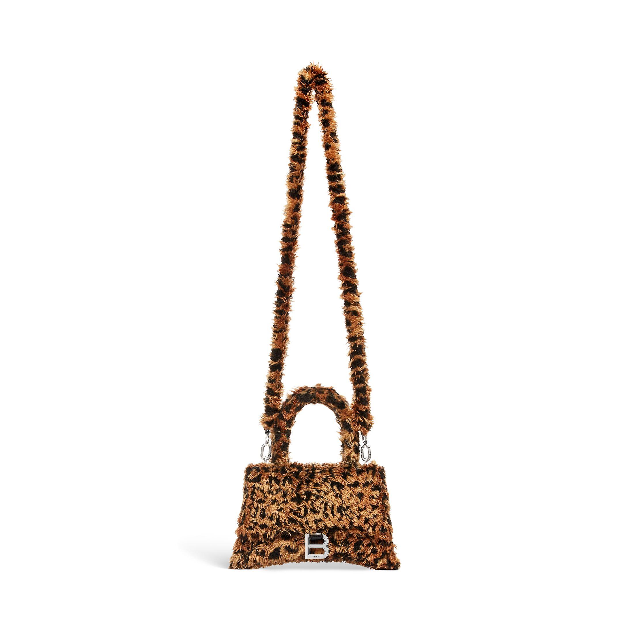 Túi Balenciaga Hourglass Small Handbag With Strap With Leopard Print Nữ Nâu