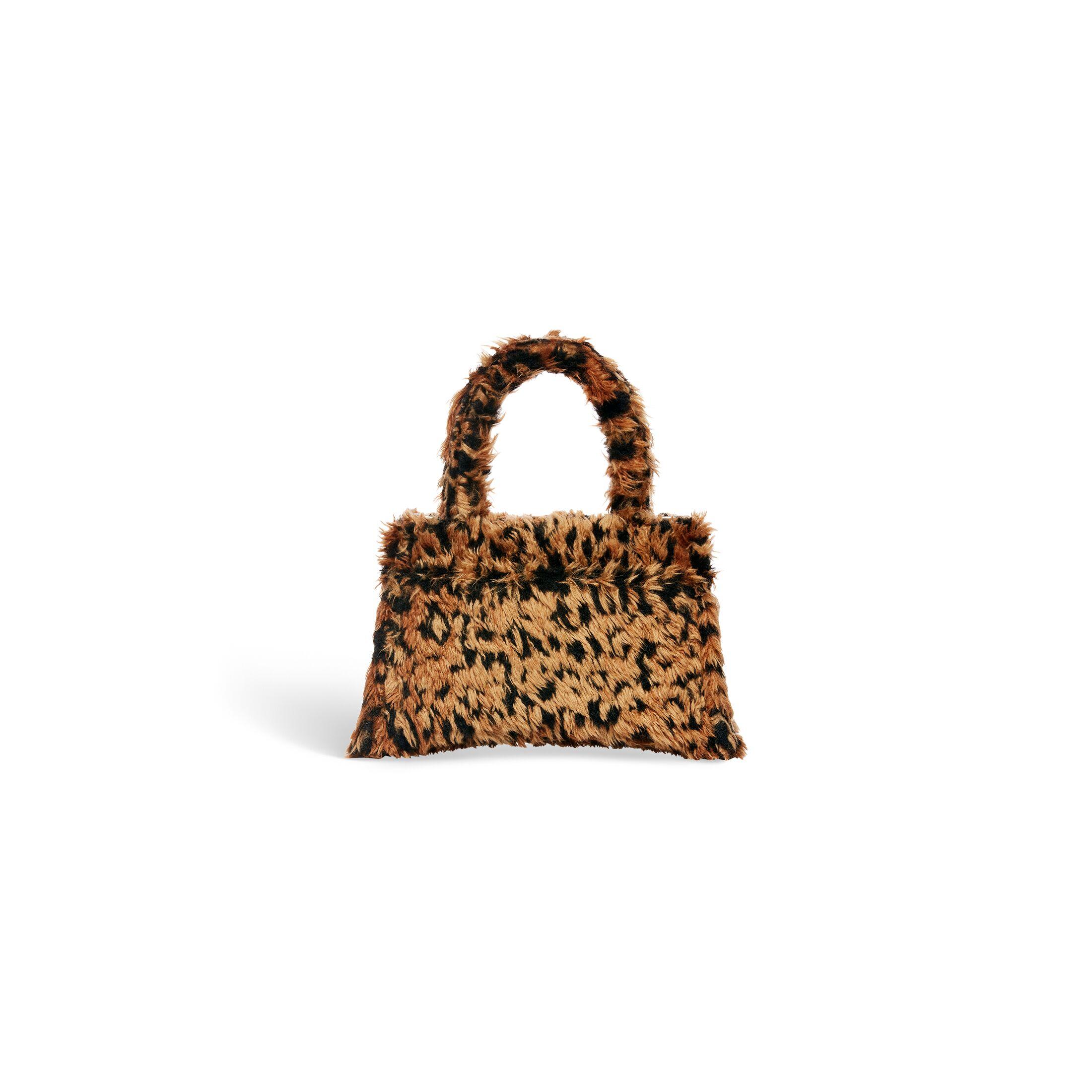 Túi Balenciaga Hourglass Small Handbag With Strap With Leopard Print Nữ Nâu