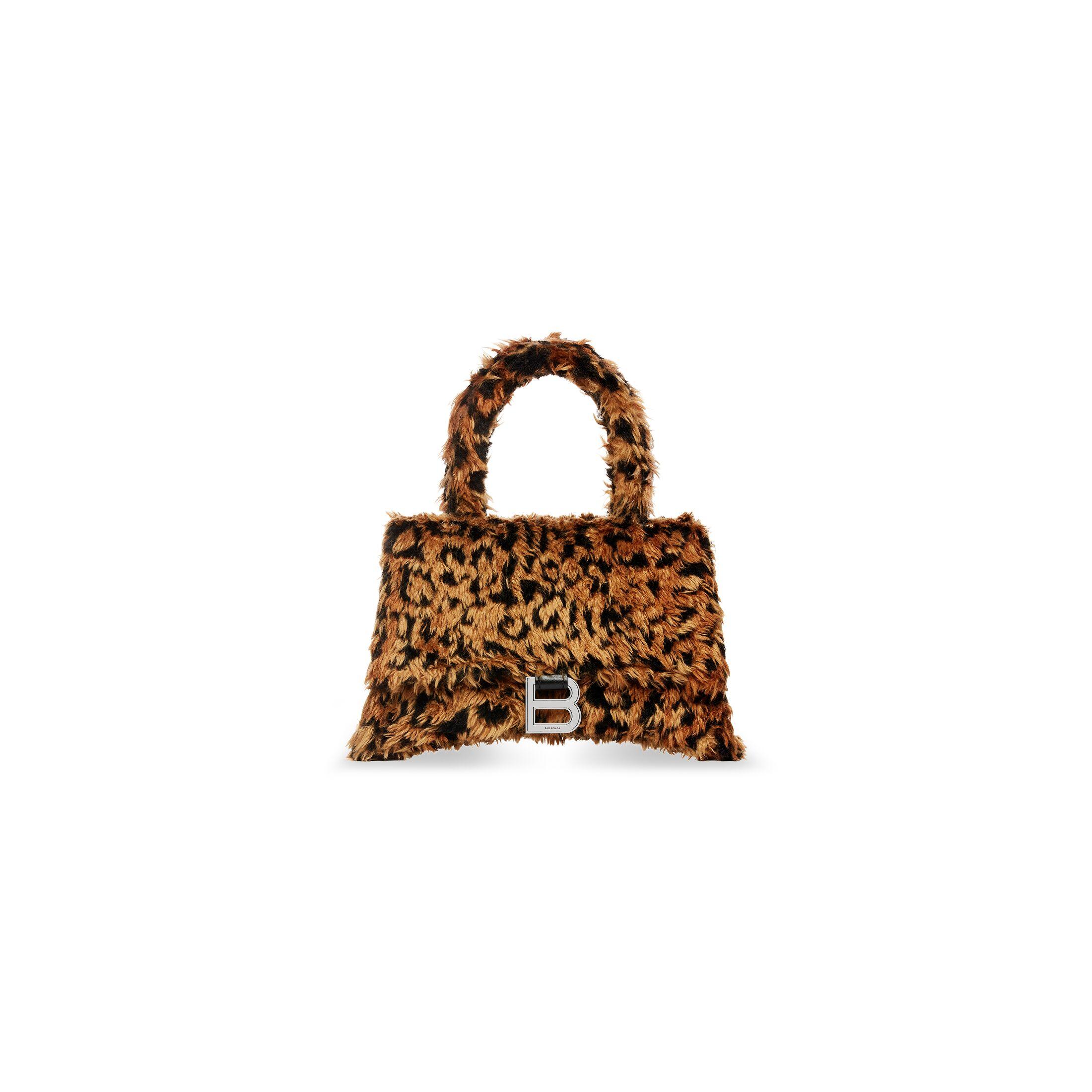 Túi Balenciaga Hourglass Small Handbag With Strap With Leopard Print Nữ Nâu