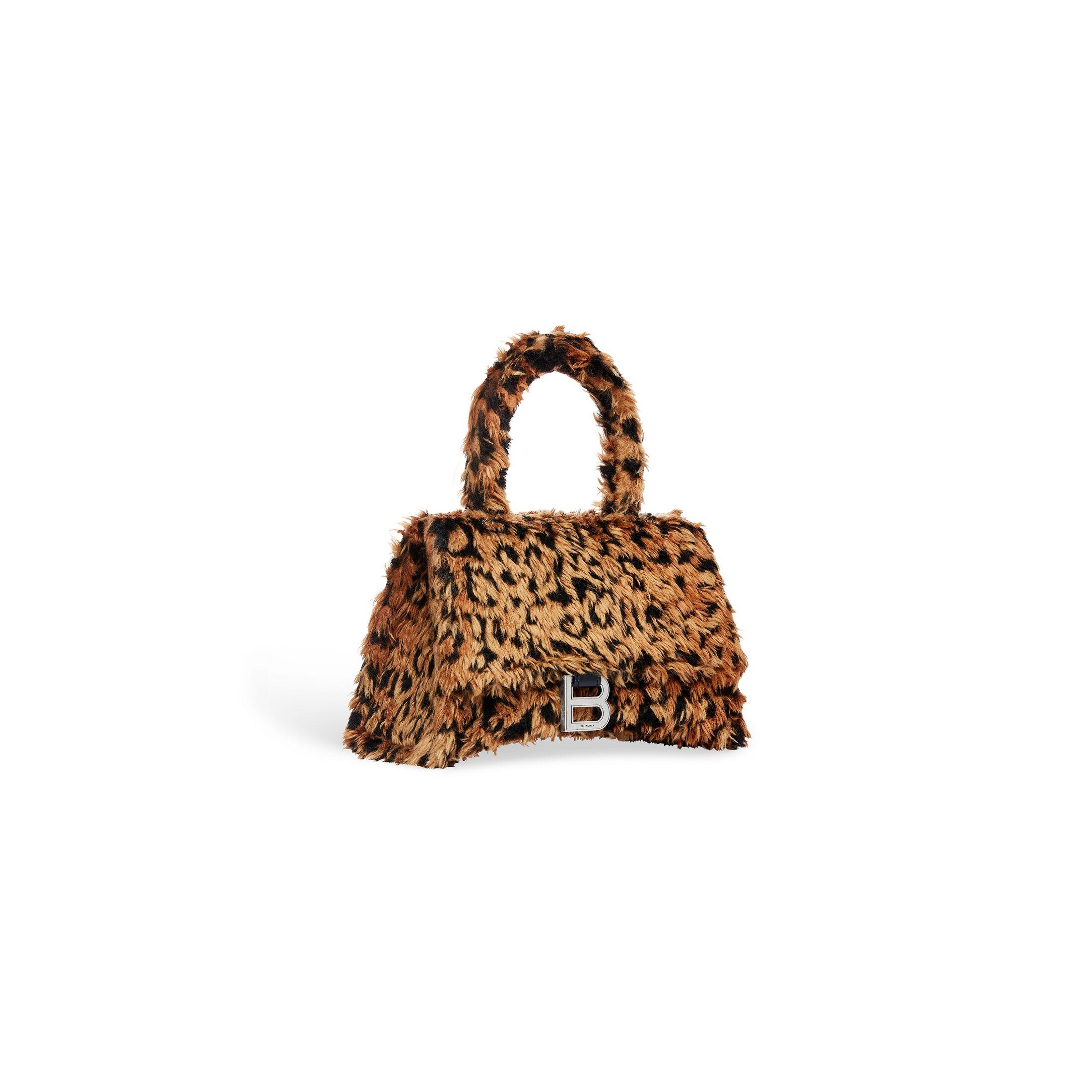 Túi Balenciaga Hourglass Small Handbag With Strap With Leopard Print Nữ Nâu