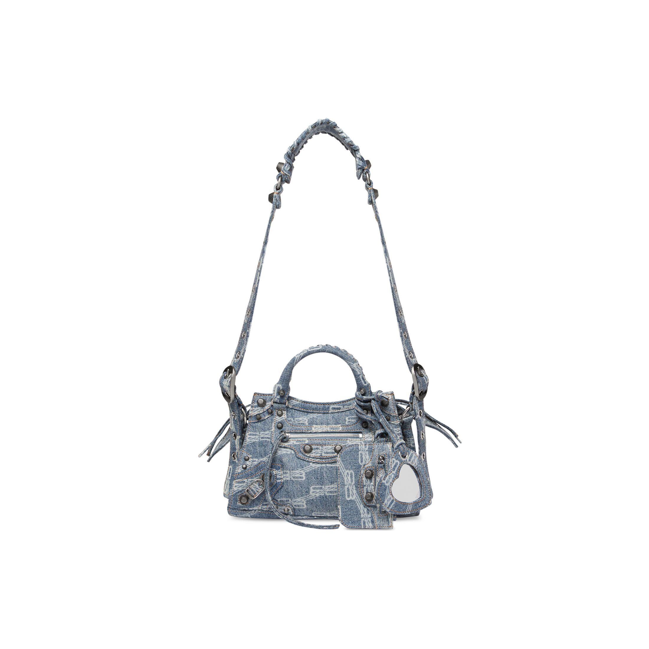 Túi Balenciaga Neo Cagole Xs Handbag Bb Monogram Bleached Denim Nữ Xanh Dương