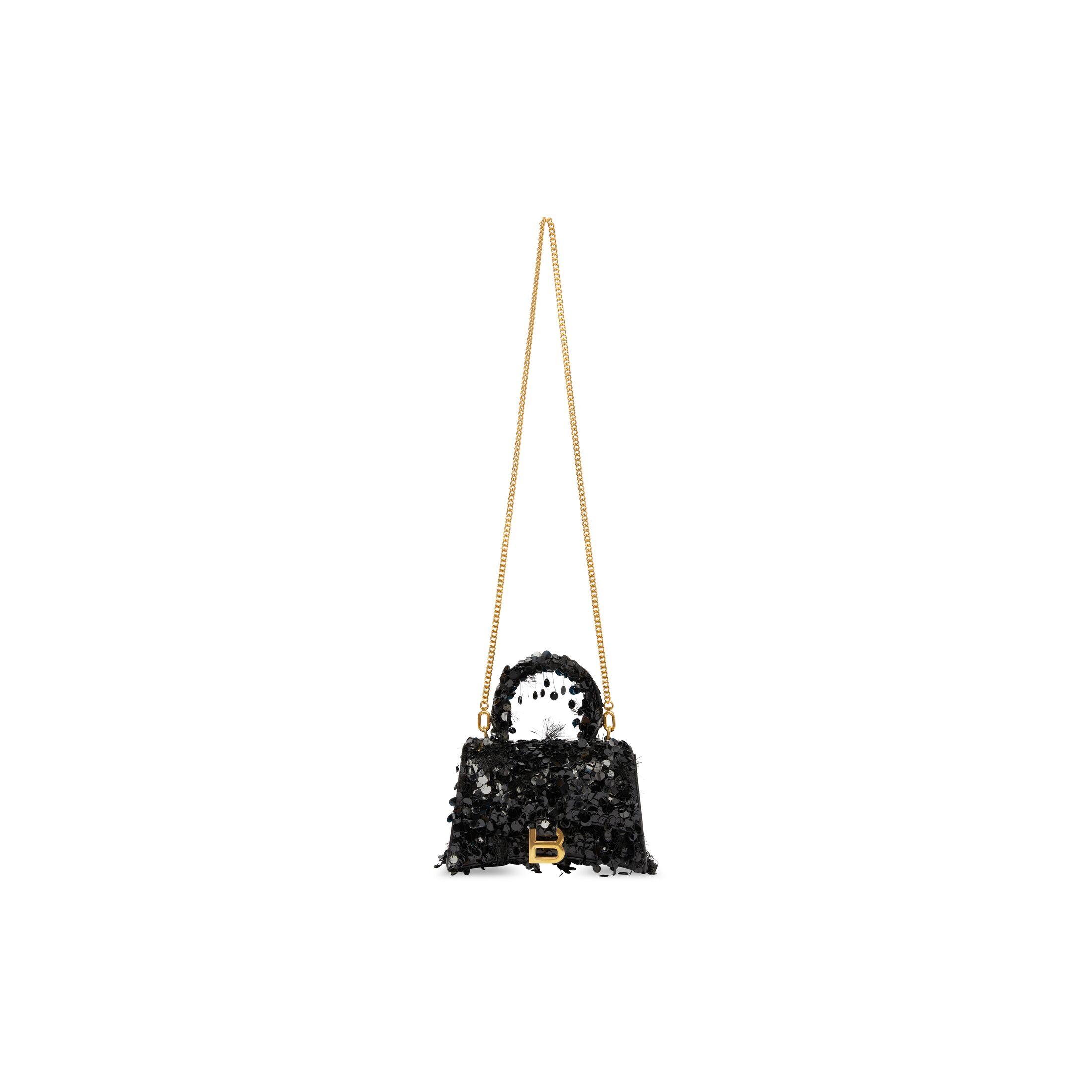 Túi Balenciaga Hourglass Xs Handbag With Chain Embroidery Nữ Đen