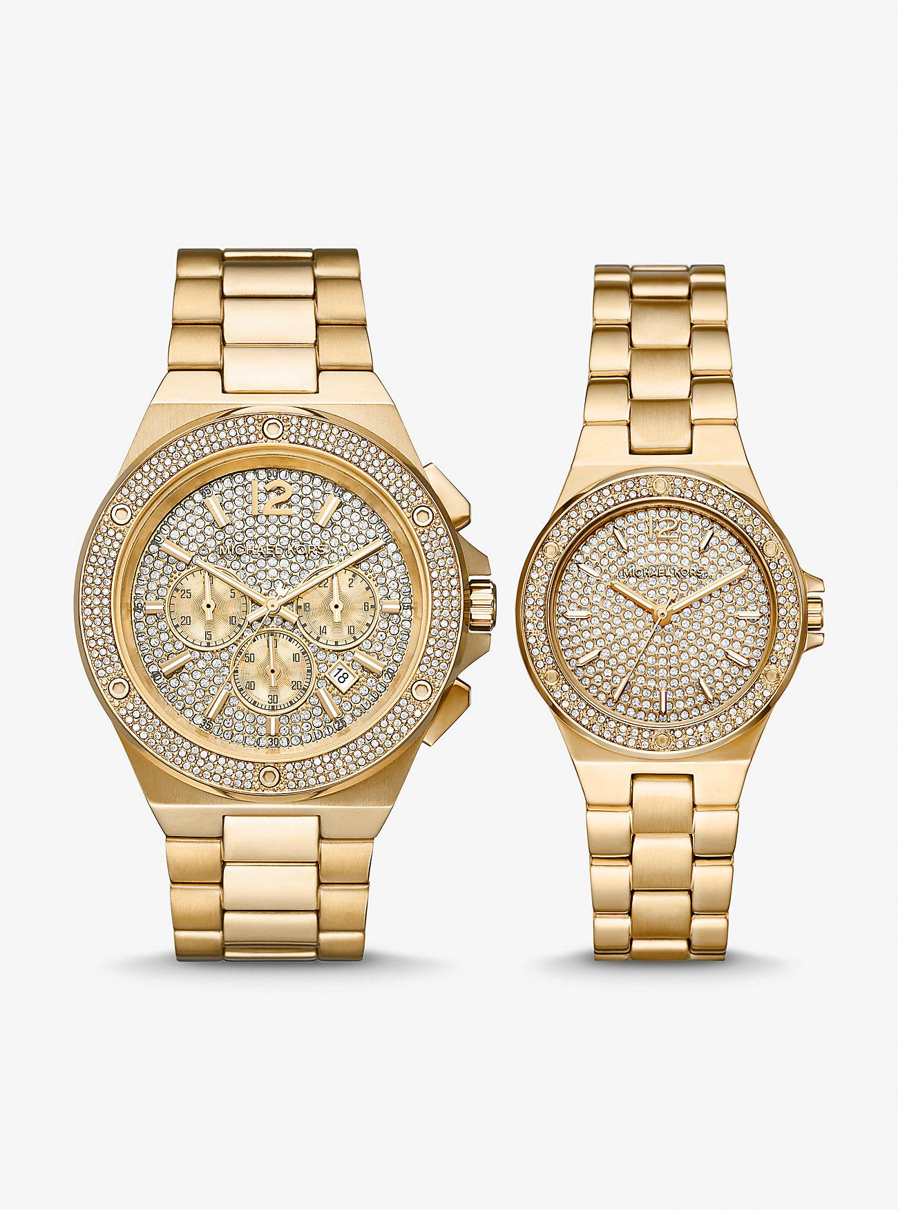 Đồng Hồ Michael Kors Lennox His And Hers Pavé Gold-Tone Watch Set Nữ Vàng