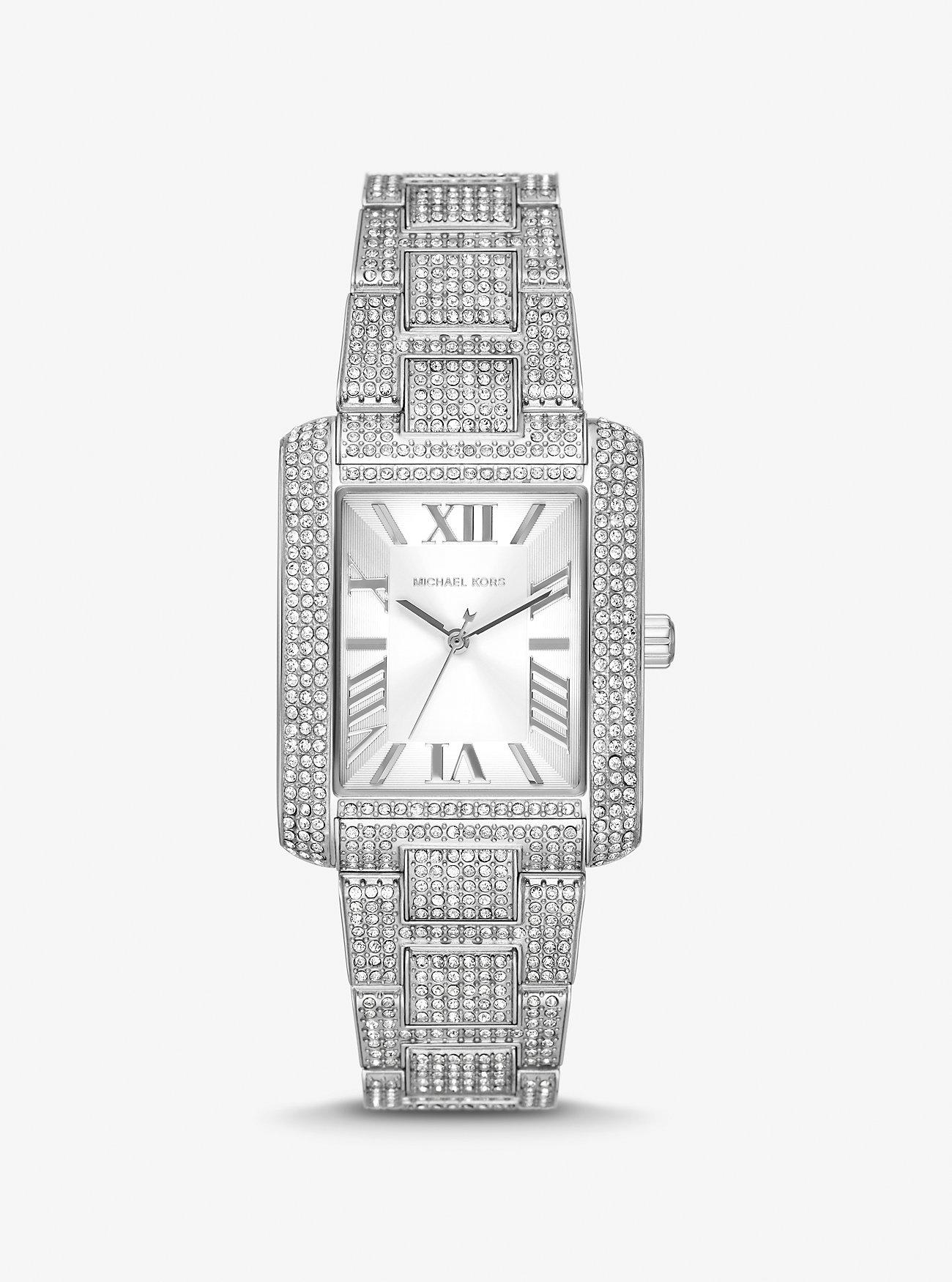 Đồng Hồ Michael Kors Oversized Emery Pavé Silver-Tone Watch Nữ Bạc