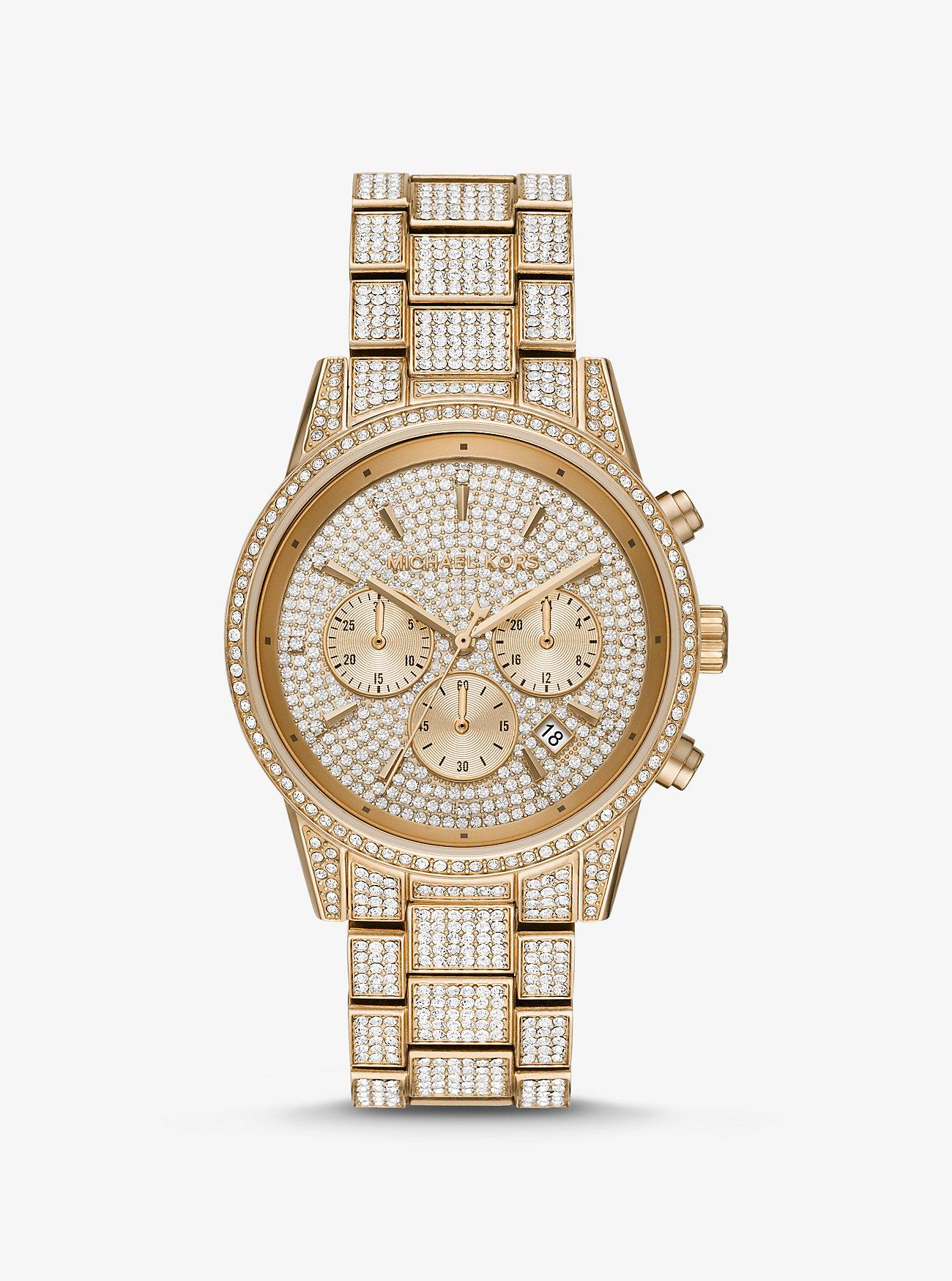 Đồng Hồ Michael Kors Ritz Pavé Gold-Tone Watch Nữ Vàng