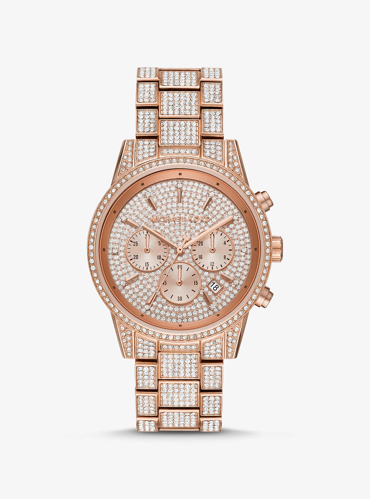 Đồng Hồ Michael Kors Ritz Pavé Rose Gold-Tone Watch Nữ Hồng