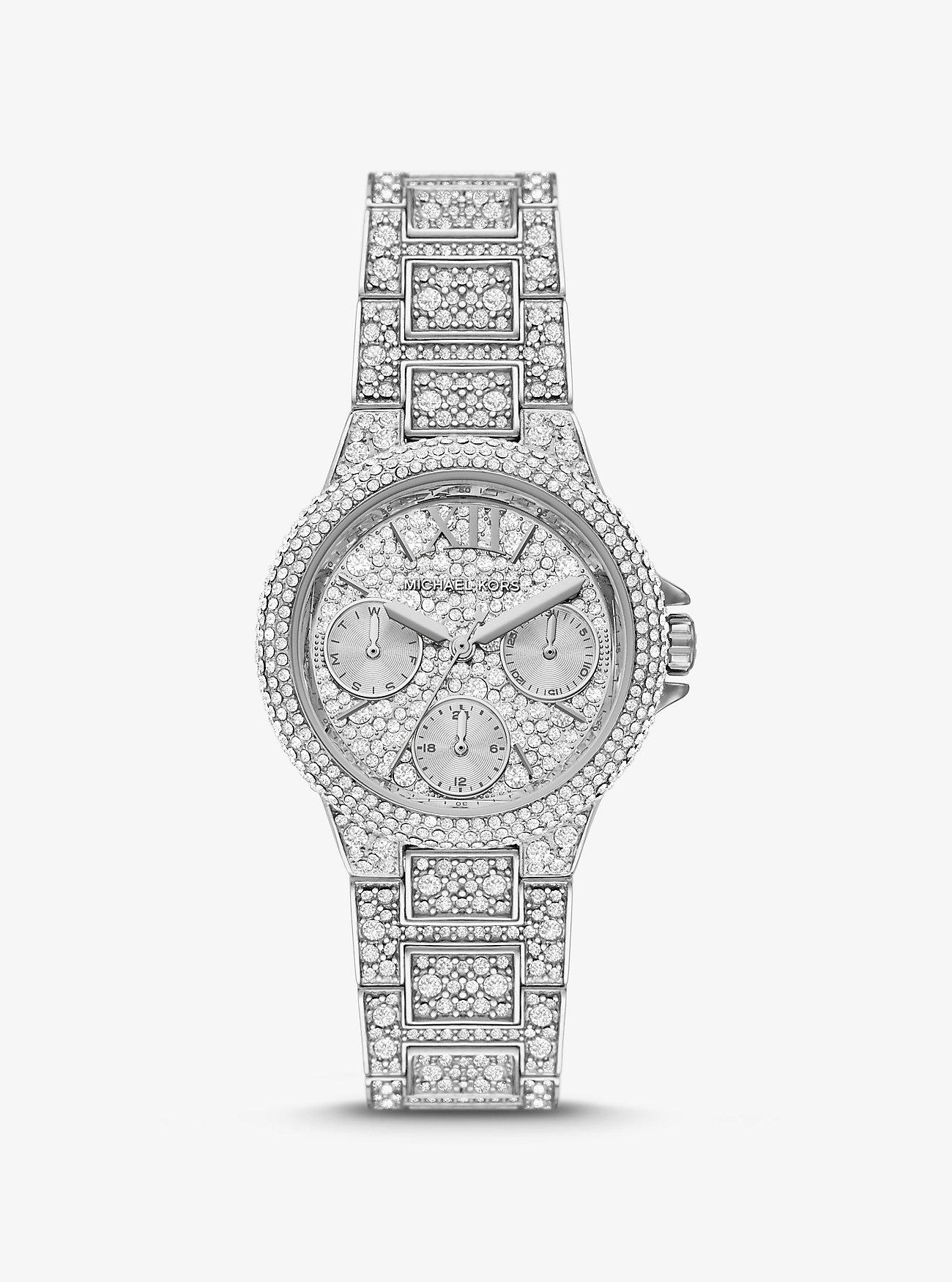 Đồng Hồ Michael Kors Mini Camille Pavé Silver-Tone Watch Nữ Xám