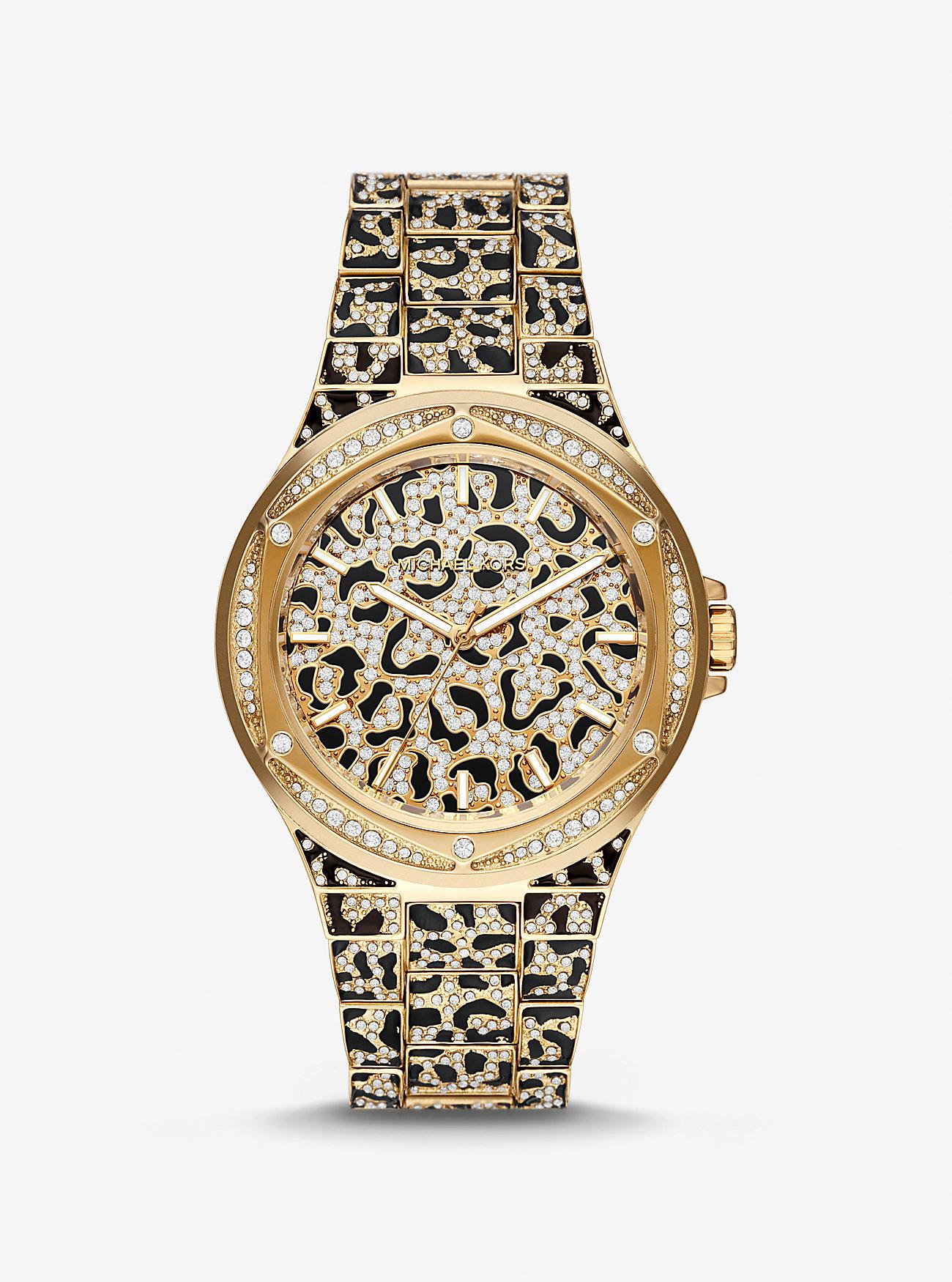 Đồng Hồ Michael Kors Oversized Lennox Animal Pavé Gold-Tone Watch Nữ Vàng