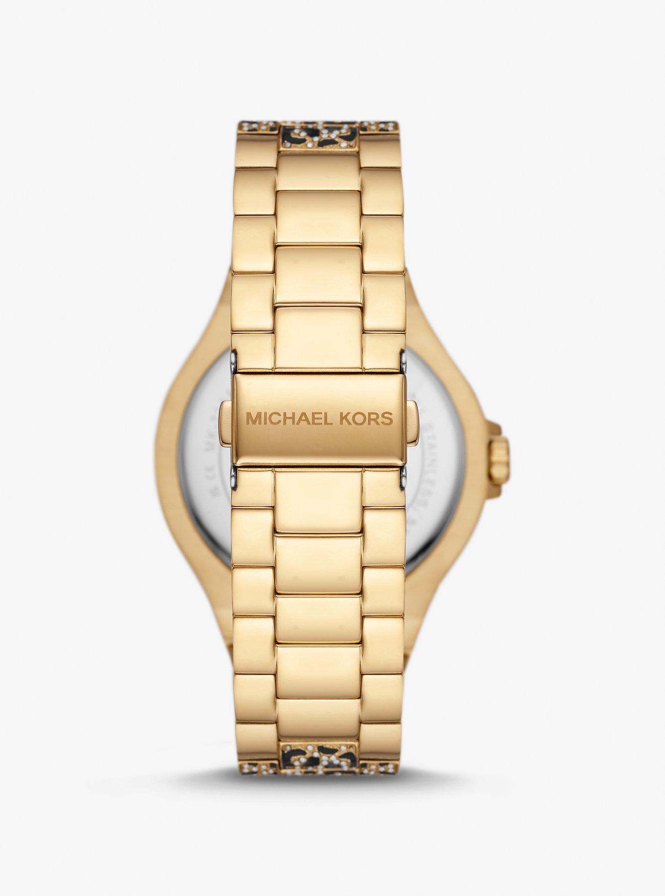 Đồng Hồ Michael Kors Oversized Lennox Animal Pavé Gold-Tone Watch Nữ Vàng