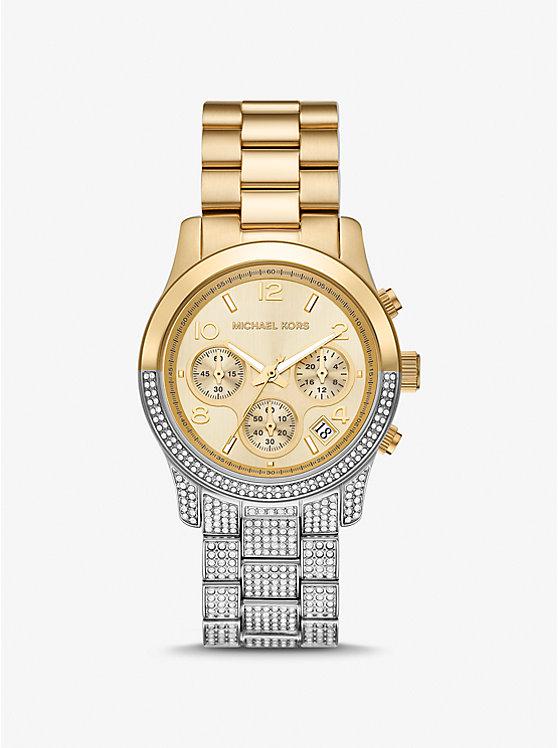 Đồng Hồ Michael Kors Runway Pavé Two-Tone Watch Nữ Bạc Vàng