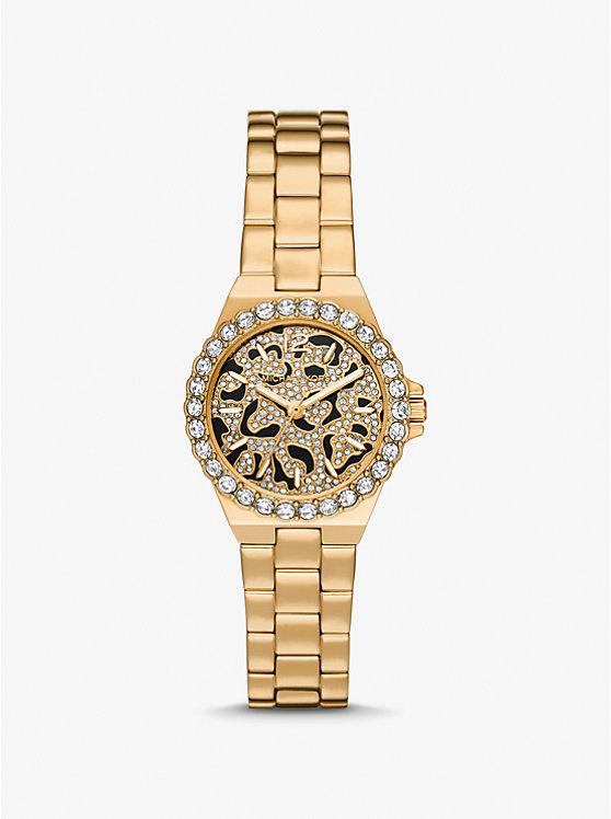 Đồng Hồ Michael Kors Mini Lennox Animal Pavé Gold-Tone Watch Nữ Vàng