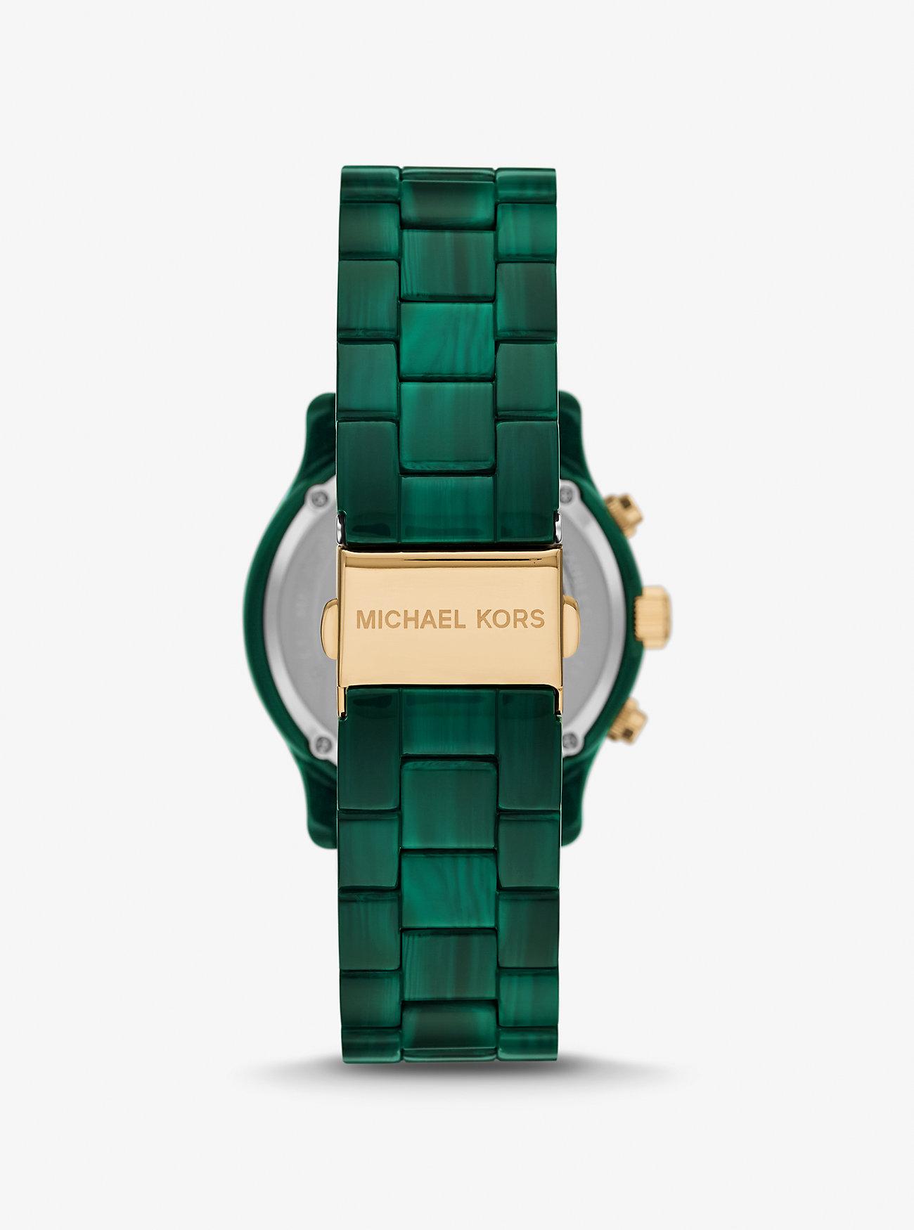 Đồng Hồ Michael Kors Runway Pavé Gold-Tone And Acetate Watch Nữ Xanh Lá