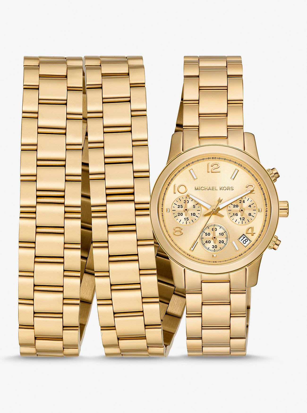 Đồng Hồ Michael Kors Runway 18K Gold-Plated Stainless Steel Triple Wrap Watch Nữ Vàng