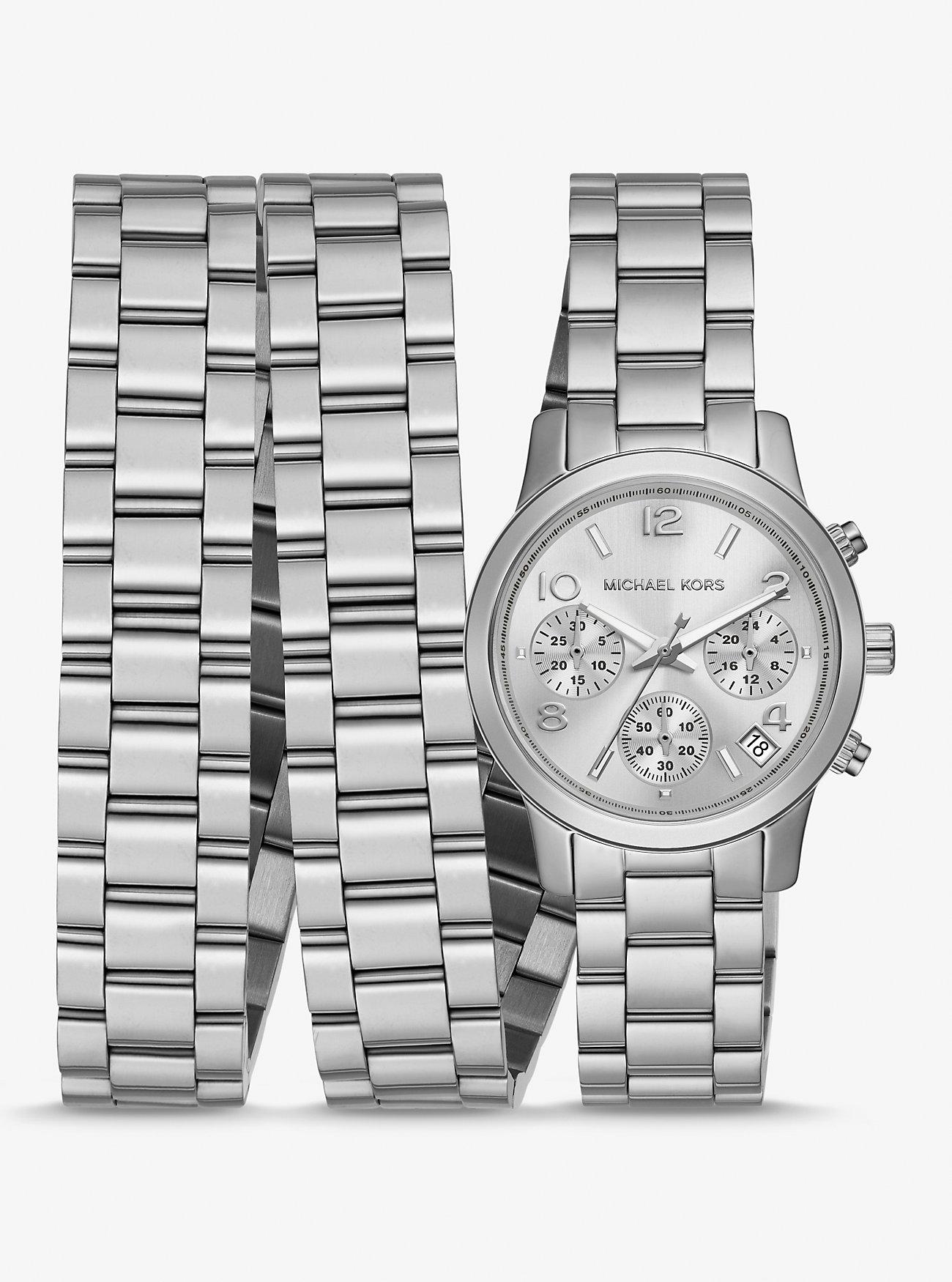 Đồng Hồ Michael Kors Runway Rhodium-Plated Stainless Steel Triple Wrap Watch Nữ Bạc