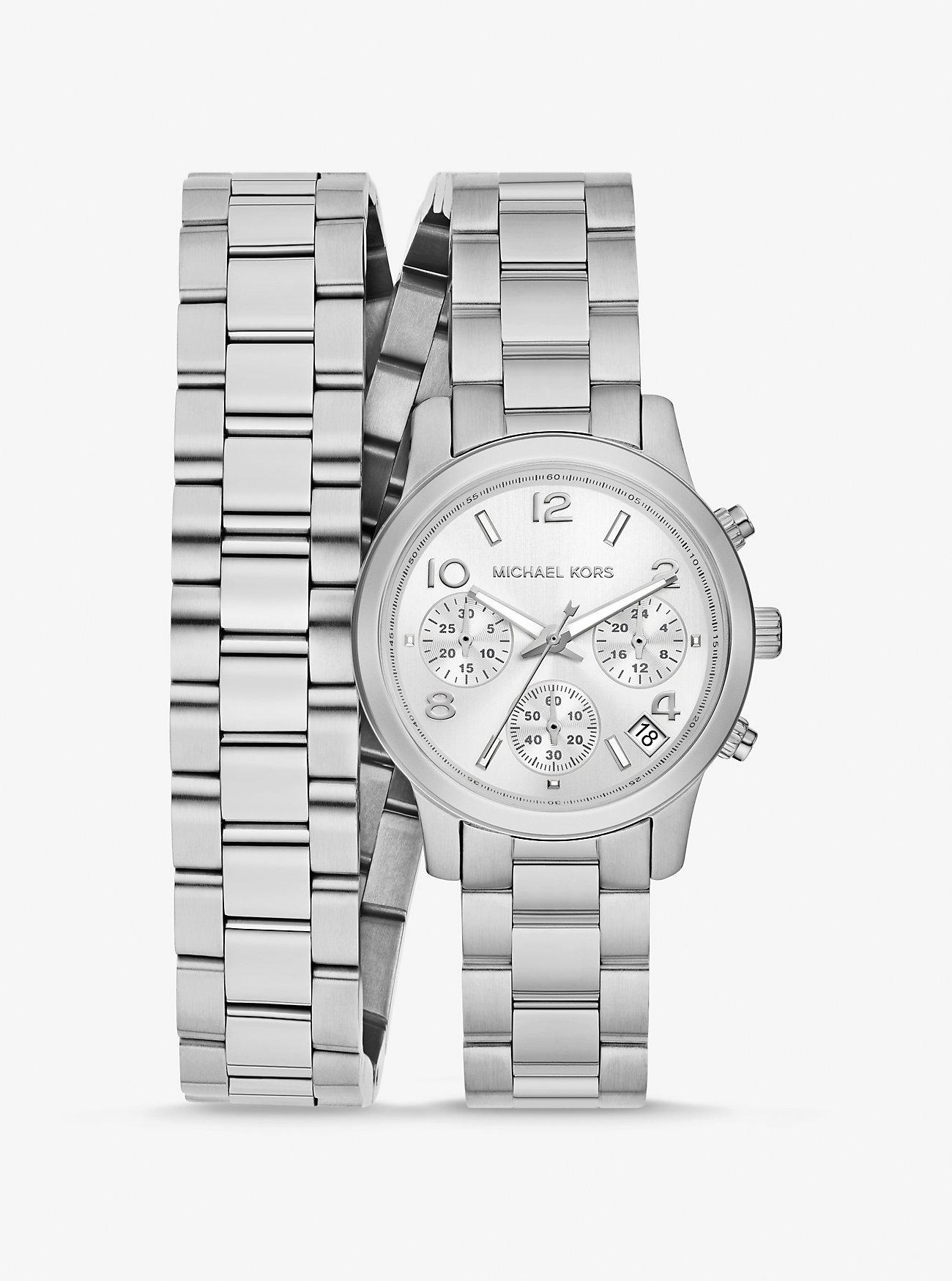 Đồng Hồ Michael Kors Runway Silver-Tone Wrap Watch Nữ Bạc