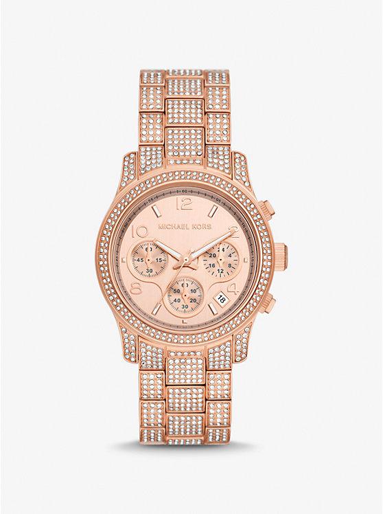 Đồng Hồ Michael Kors Runway Pavé Rose Gold-Tone Watch Nữ Vàng Hồng