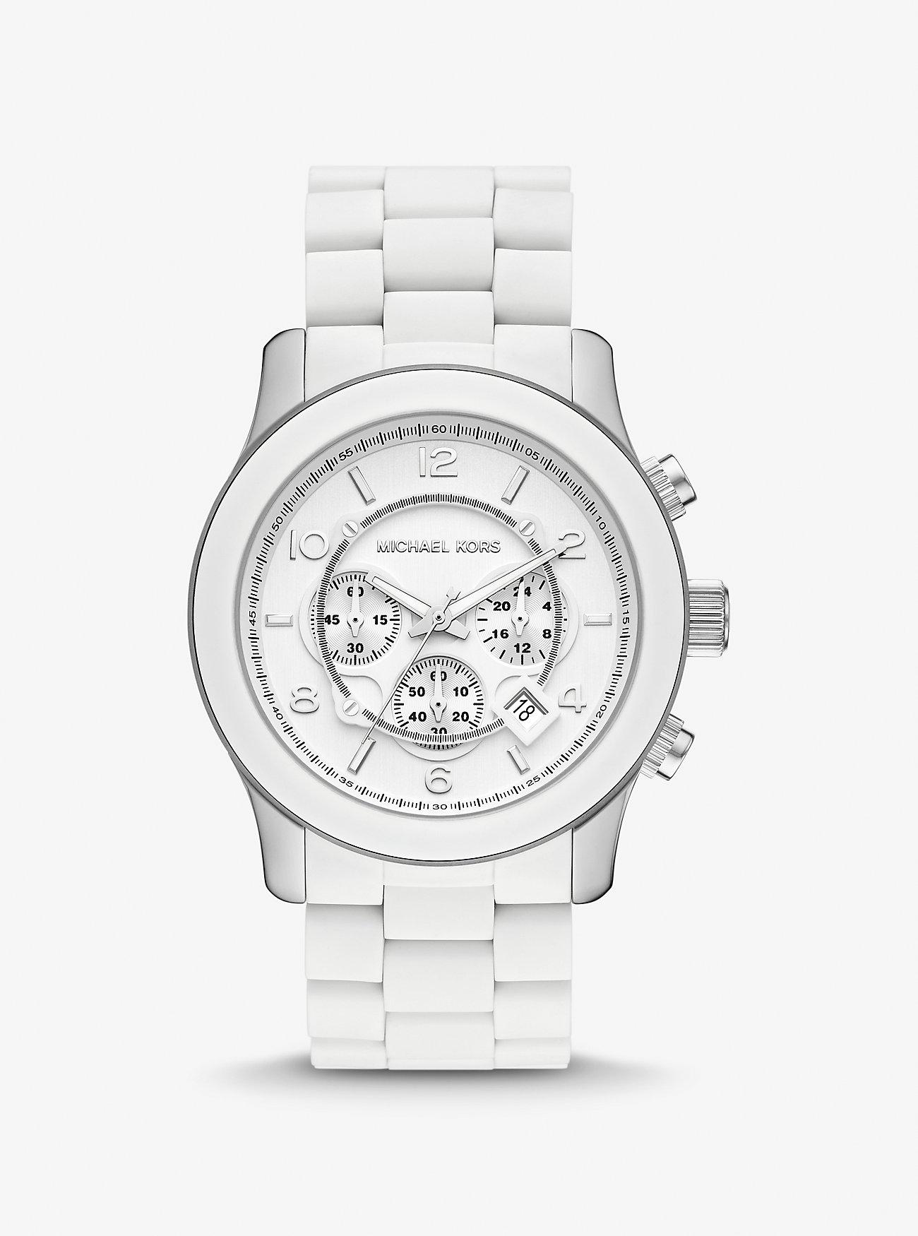 Đồng Hồ Michael Kors Oversized Runway White-Tone Watch Nữ Trắng