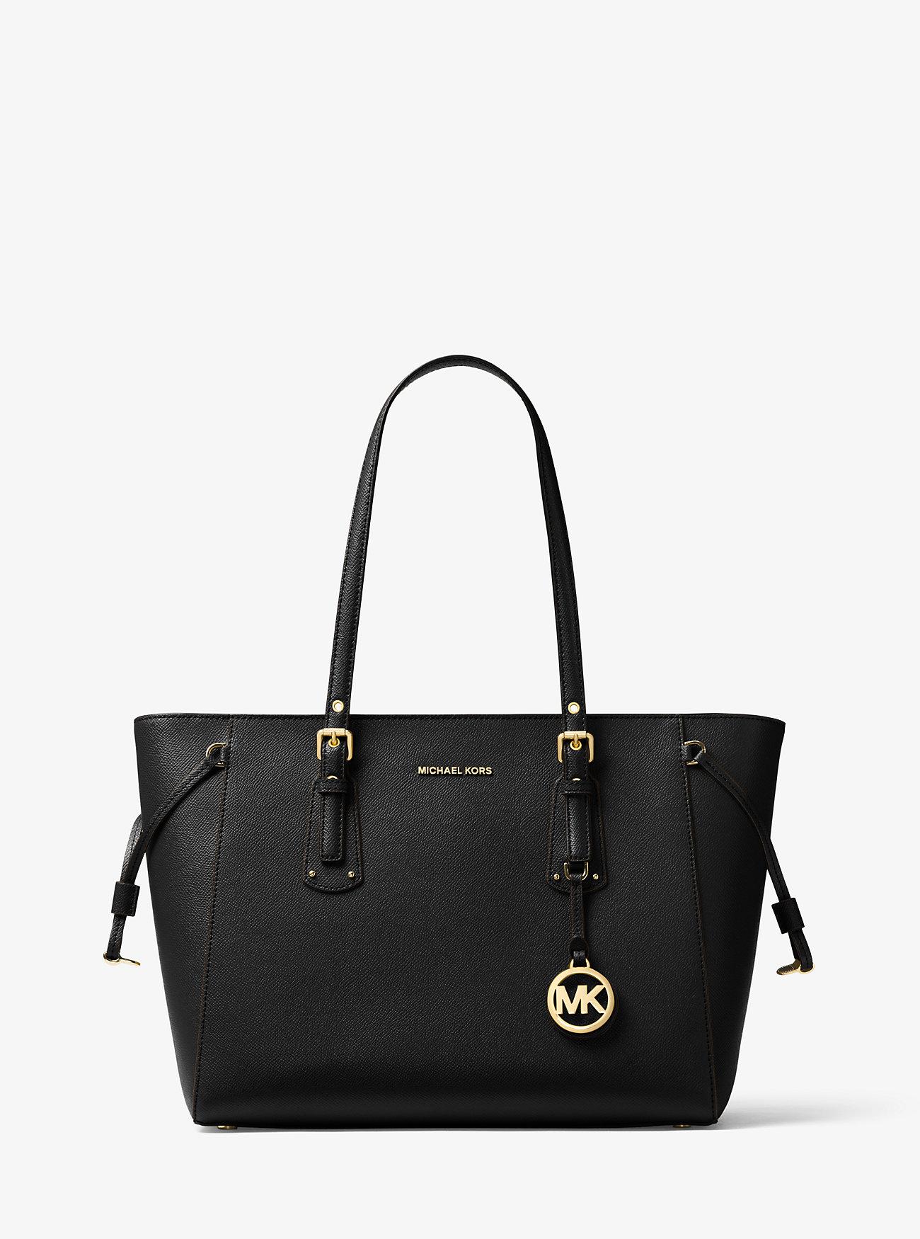 Túi Michael Kors Voyager Medium Crossgrain Leather Tote Bag Nữ Đen