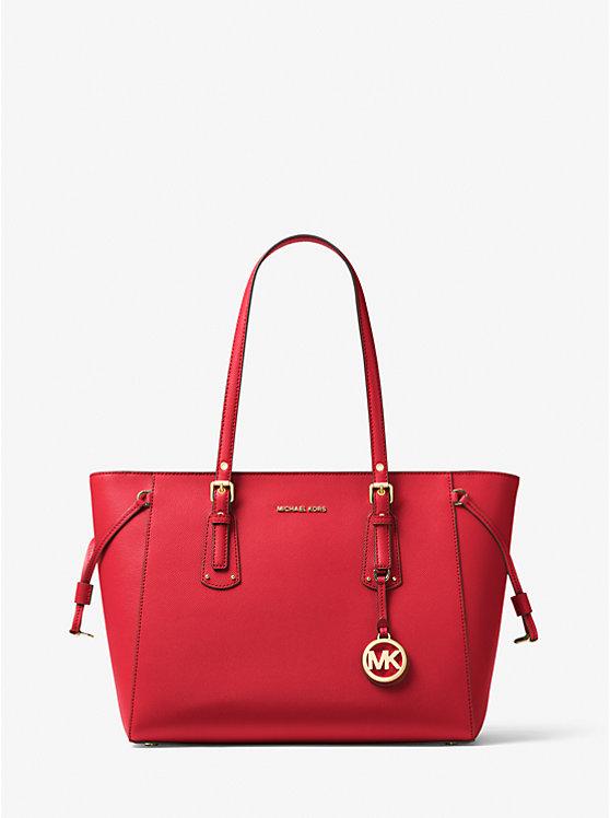 Túi Michael Kors Voyager Medium Crossgrain Leather Tote Bag Nữ Đỏ