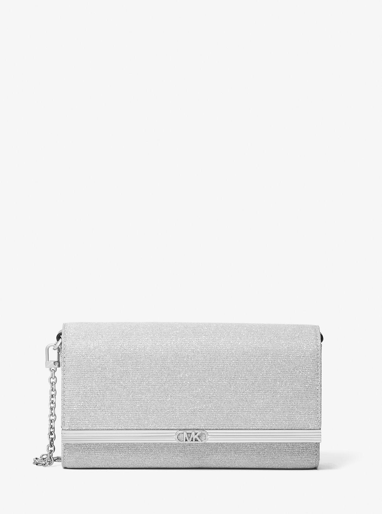 Túi Michael Kors Mona Large Glitter Chain Mesh Clutch Nữ Bạc