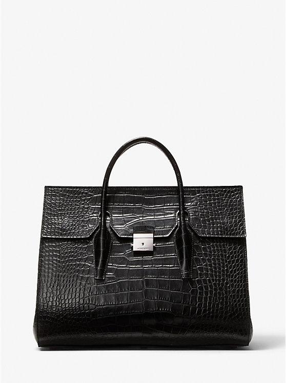 Túi Michael Kors Campbell Crocodile Embossed Leather Weekender Bag Nữ Đen