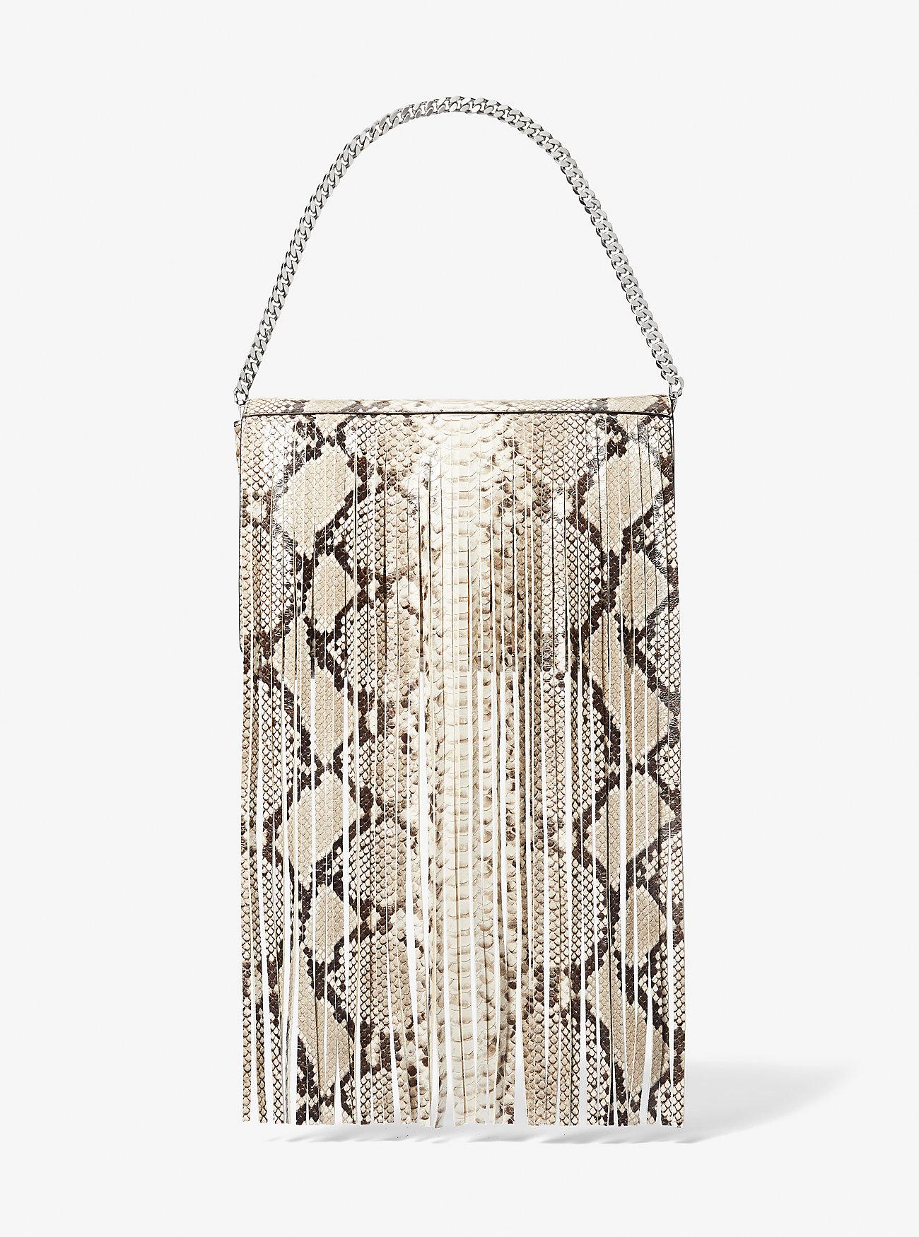 Túi Michael Kors Ali Fringed Python Embossed Leather Clutch Nữ Be