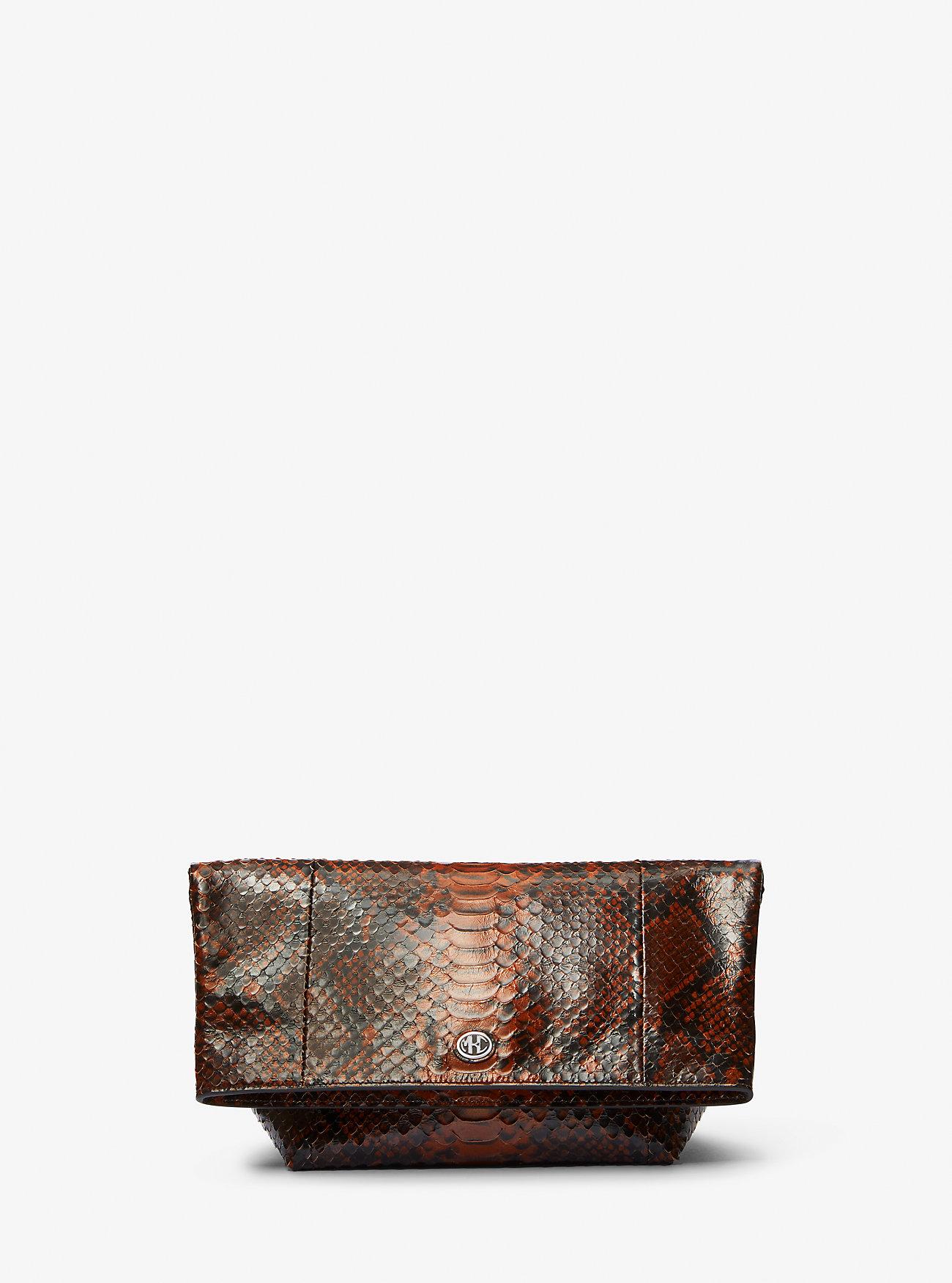 Túi Michael Kors Candice Small Python Embossed Leather Folded Clutch Nữ Nâu