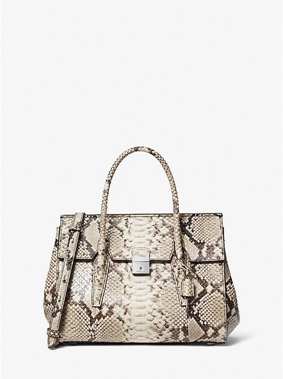 Túi Michael Kors Campbell Medium Python Embossed Leather Satchel Nữ Be