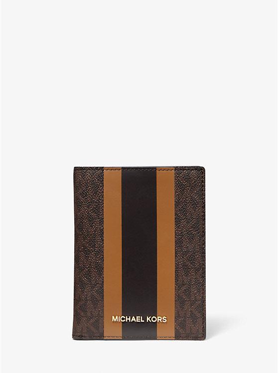 Túi Michael Kors Bedford Travel Medium Logo Stripe Passport Wallet Nữ Nâu